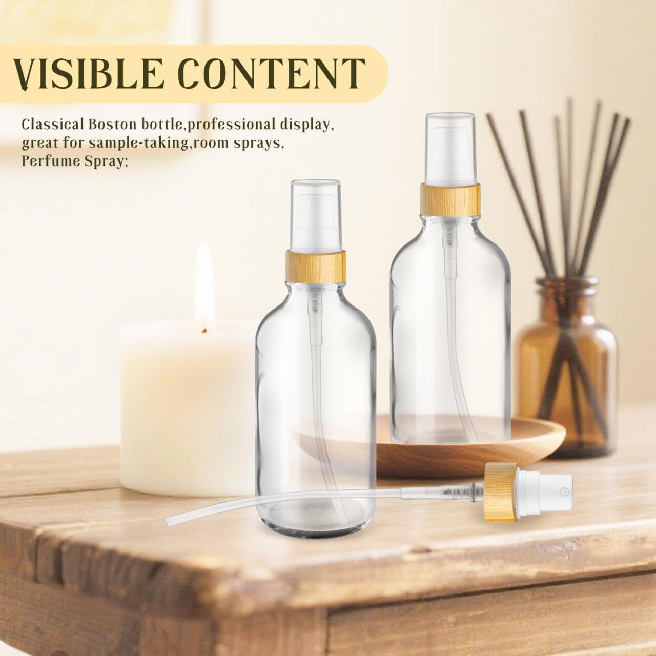 Dmuuudm 4-Pack 4 Oz Glass Spray Bottle With Bamboo Lid,Empty Refillable Fine Mist Atomizer,Leak-Proof Travel Liquid Holder Conta