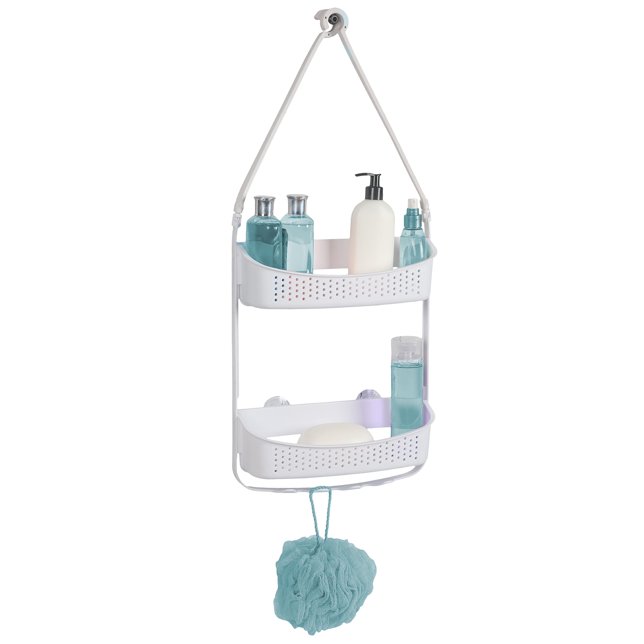 Bath Bliss 2 Way Convertible Bathroom Shower Caddy | Adjustable Mounting Arms | Loofah & Razor Hooks | Storage & Organization | 