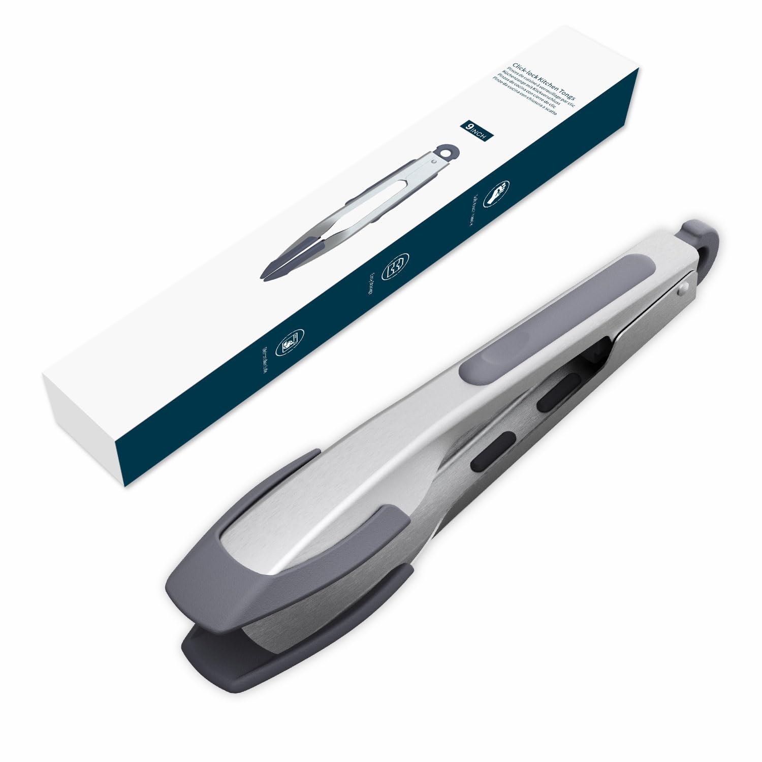 Kitchendao Tongs For Cooking With Silicone Tips 9 Inch, One-Handed For Convenience, Soft-Touch Handle, Silicone Tipped Stainless