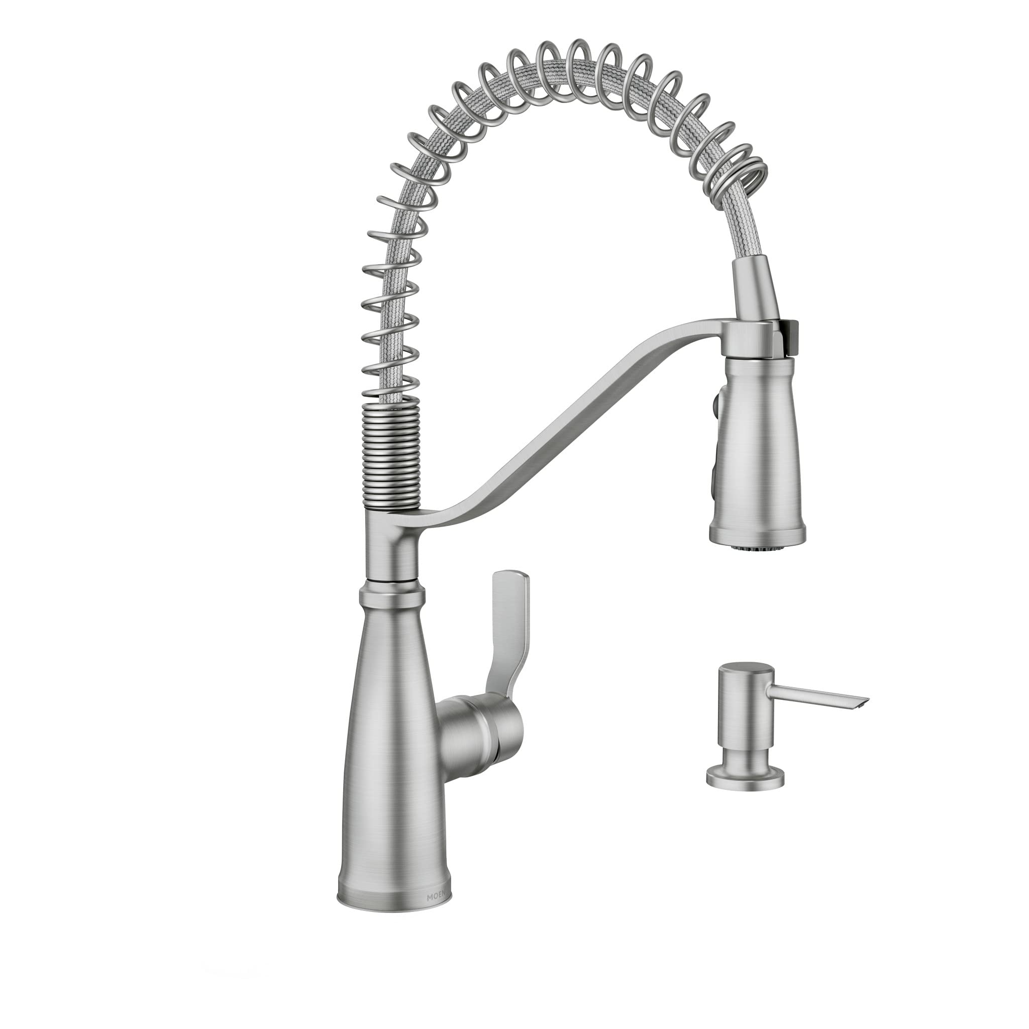 Moen Nolia Spot Resist Stainless One-Handle Pre-Rinse Spring Pulldown Kitchen Faucet, Single Hole Kitchen Sink Faucet With Soap
