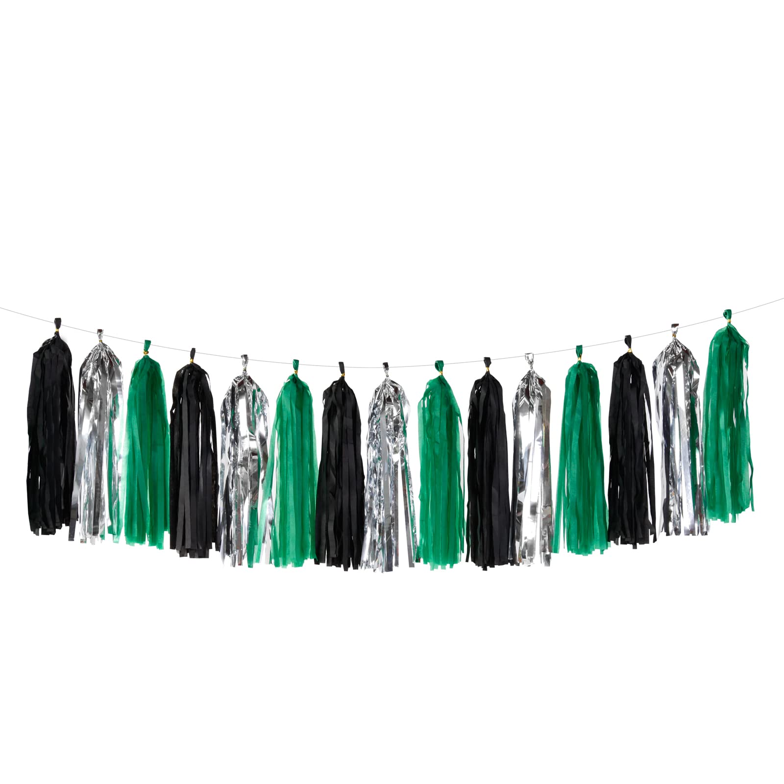 Black Green Silver Tassel Garland - 15pcs Soccer Party Supplies Tassels Graduation Backdrop Decorations Men Boys Birthday Spring