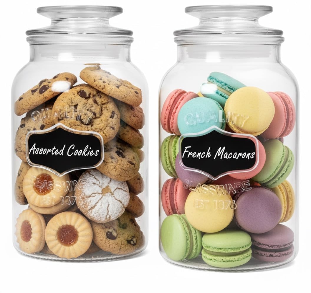 Ash & Roh  Clear Glass Jar And Container With Air Tight Lid Storage Of Spices And Dry Fruit (1500 Ml Cookie Jar, 2)