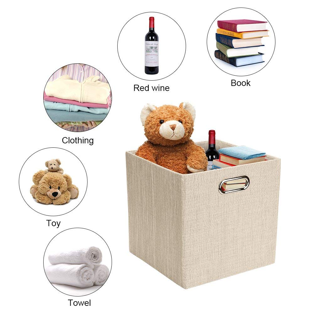 Posprica Collapsible Storage Cubes 11?11?11 Fabric Storage Bins Containers Drawers 4pcs  Beige