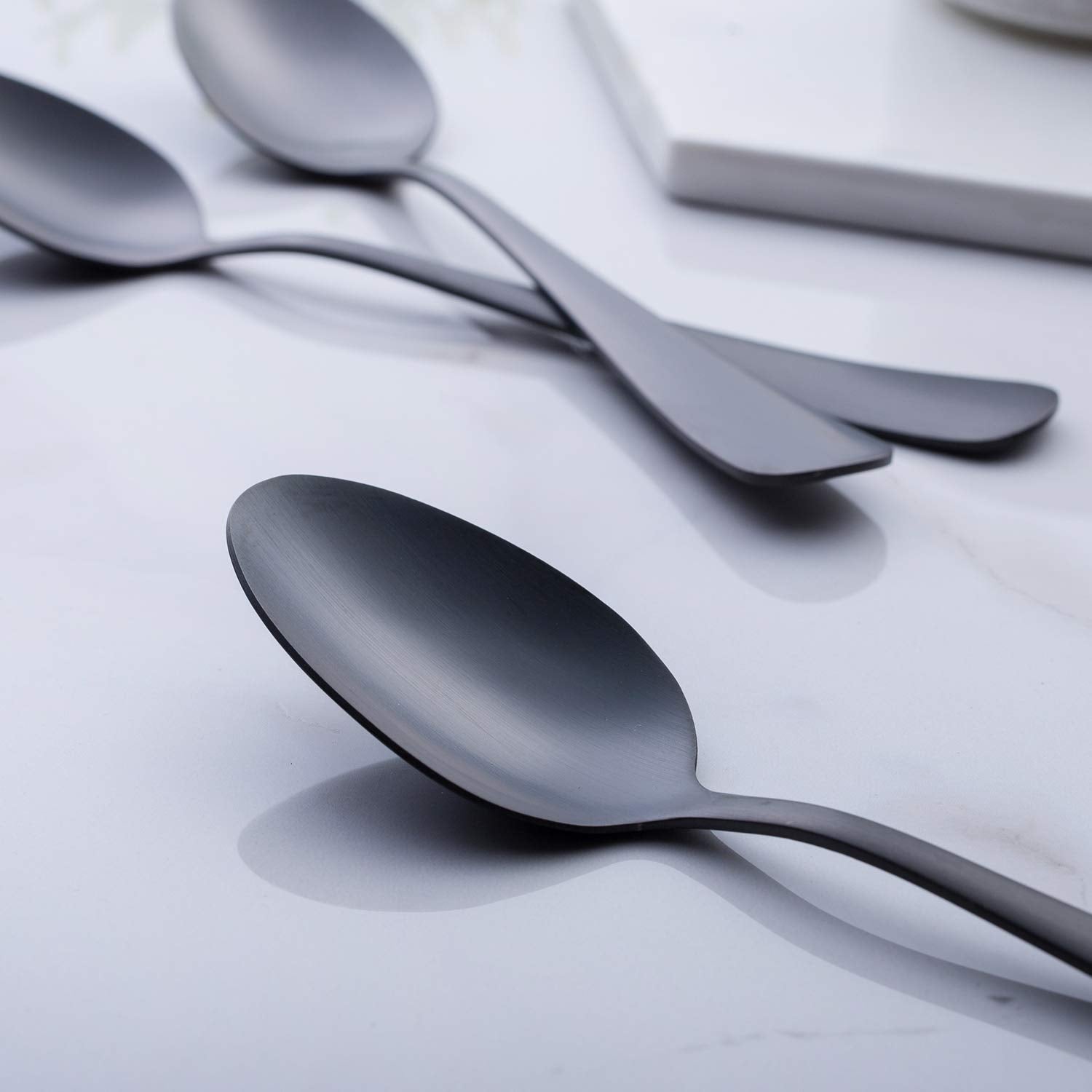 Matte Black Dessert Spoon, Gogeili Stainless Steel Satin Finish 6.8-Inch Teaspoon Coffee Spoon Set, Service For 6, Dishwasher Sa