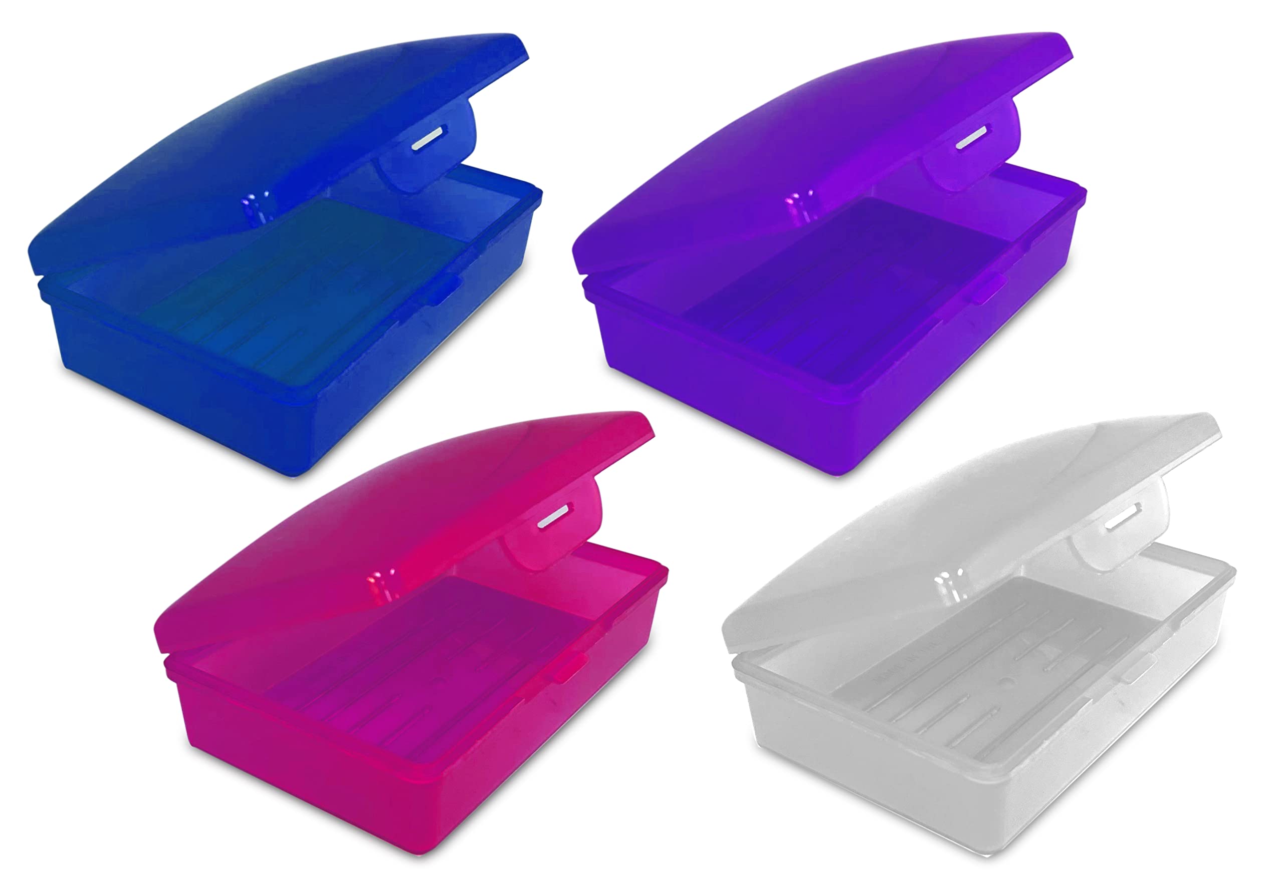 American Comb Soap Box With Lid, 4 Pack, Purple, White, Pink & Blue.