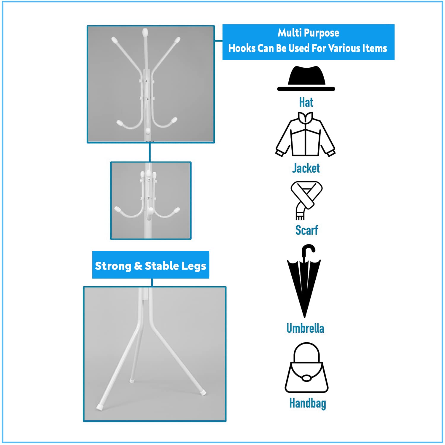 Leopax 8 Hook Metal Coat Stand Hanger For Hanging Clothes, Towels, Hats | Garment Stand, Cloth Stand, Cloth Hanger, Standing Coa