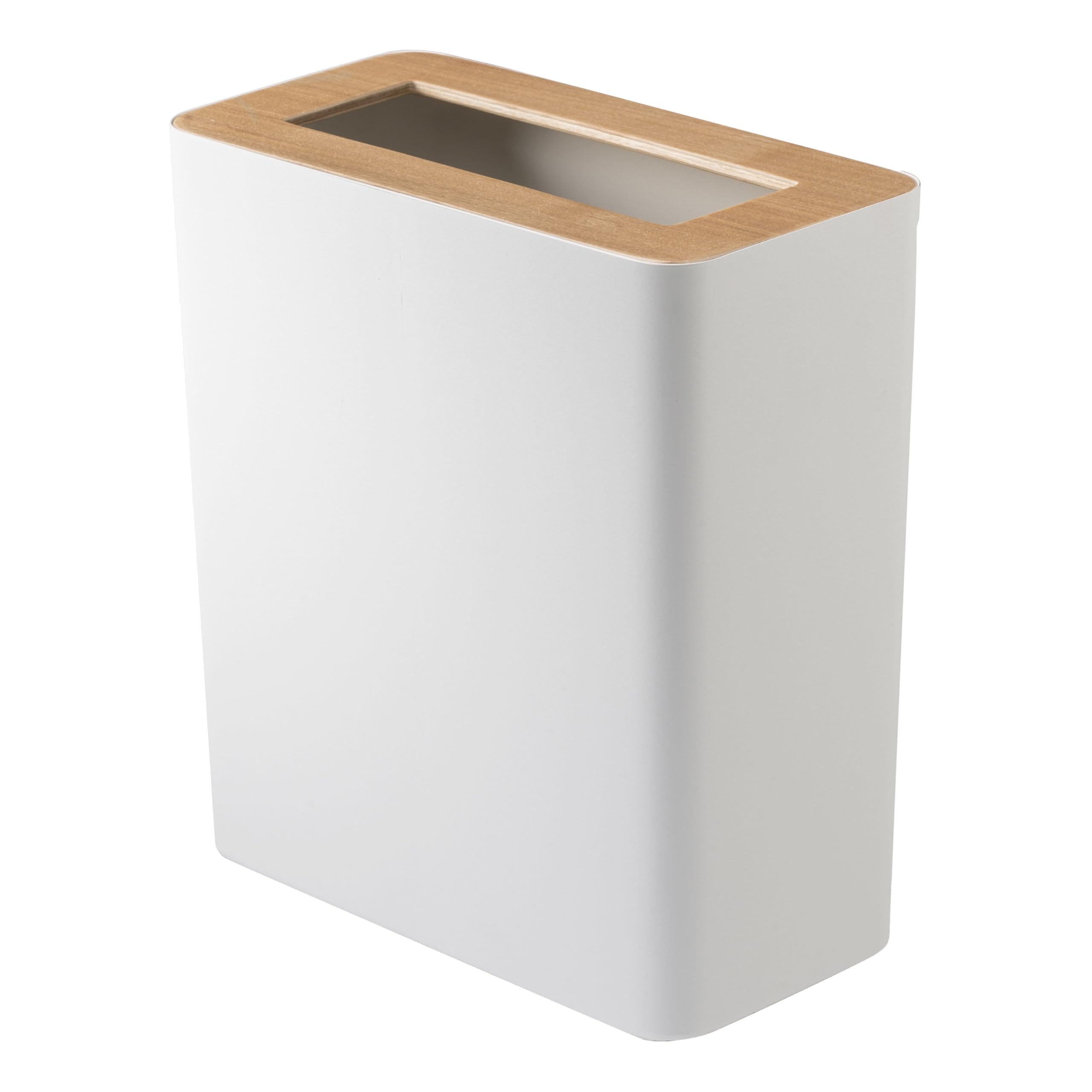 Yamazaki Home Trash Can - Small Modern Home Wastebasket For Bathroom Kitchen Office Steel + Wood One Size Ash