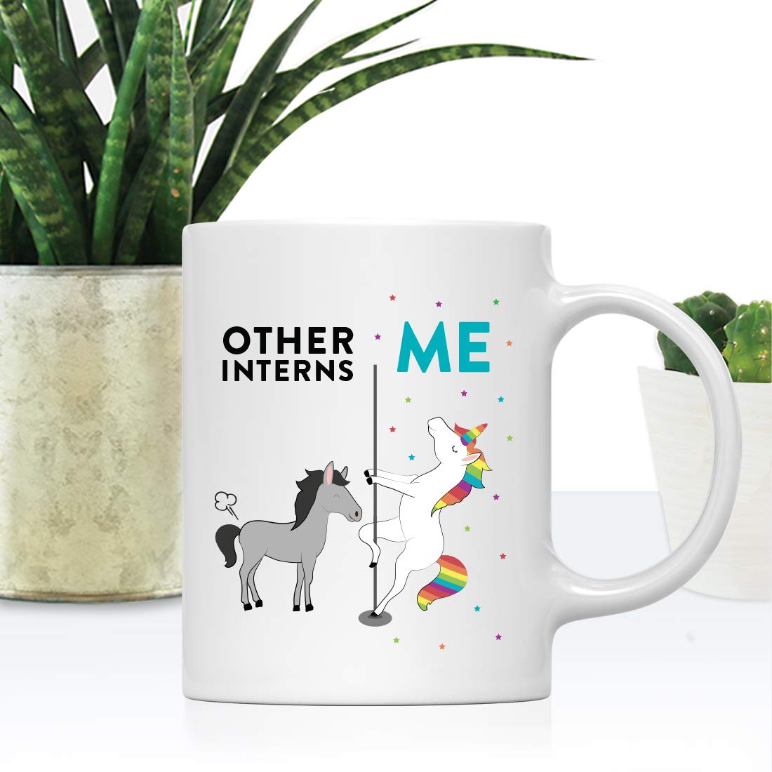 Andaz Press Funny Quirky 11oz. Ceramic Coffee Tea Mug Thank You Gift, Other Interns Me, Horse Unicorn, 1-Pack