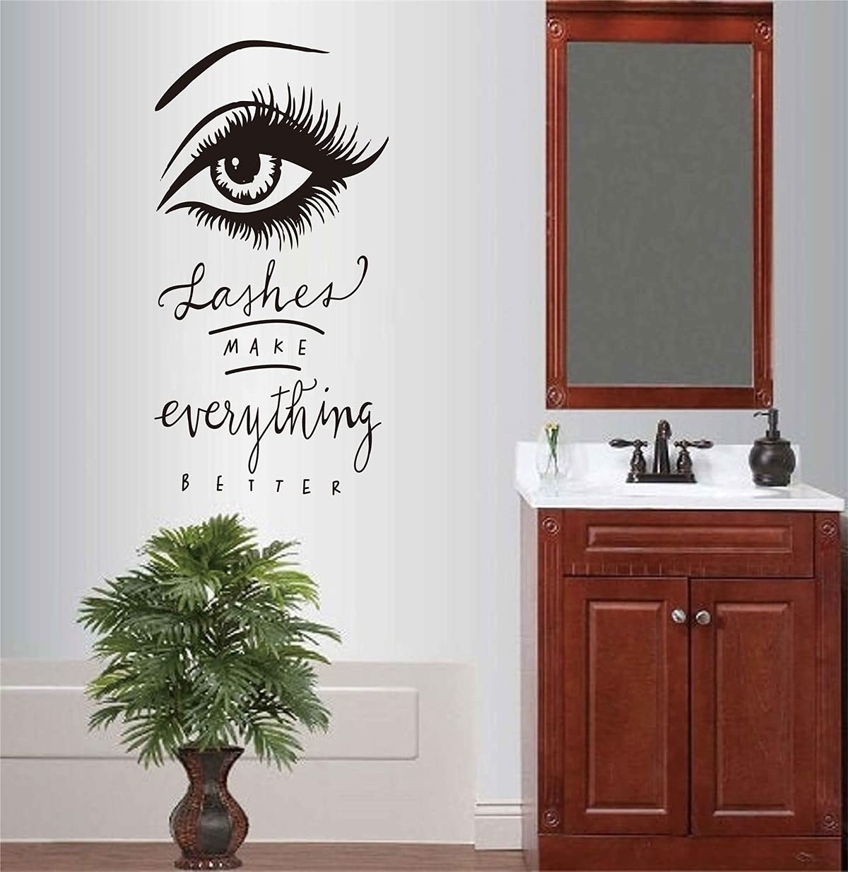 Eyelashes Quote Wall Sticker Eyebrows Wall Decor Living Room Mural Lashes Wallpaper Lc224 (Black)