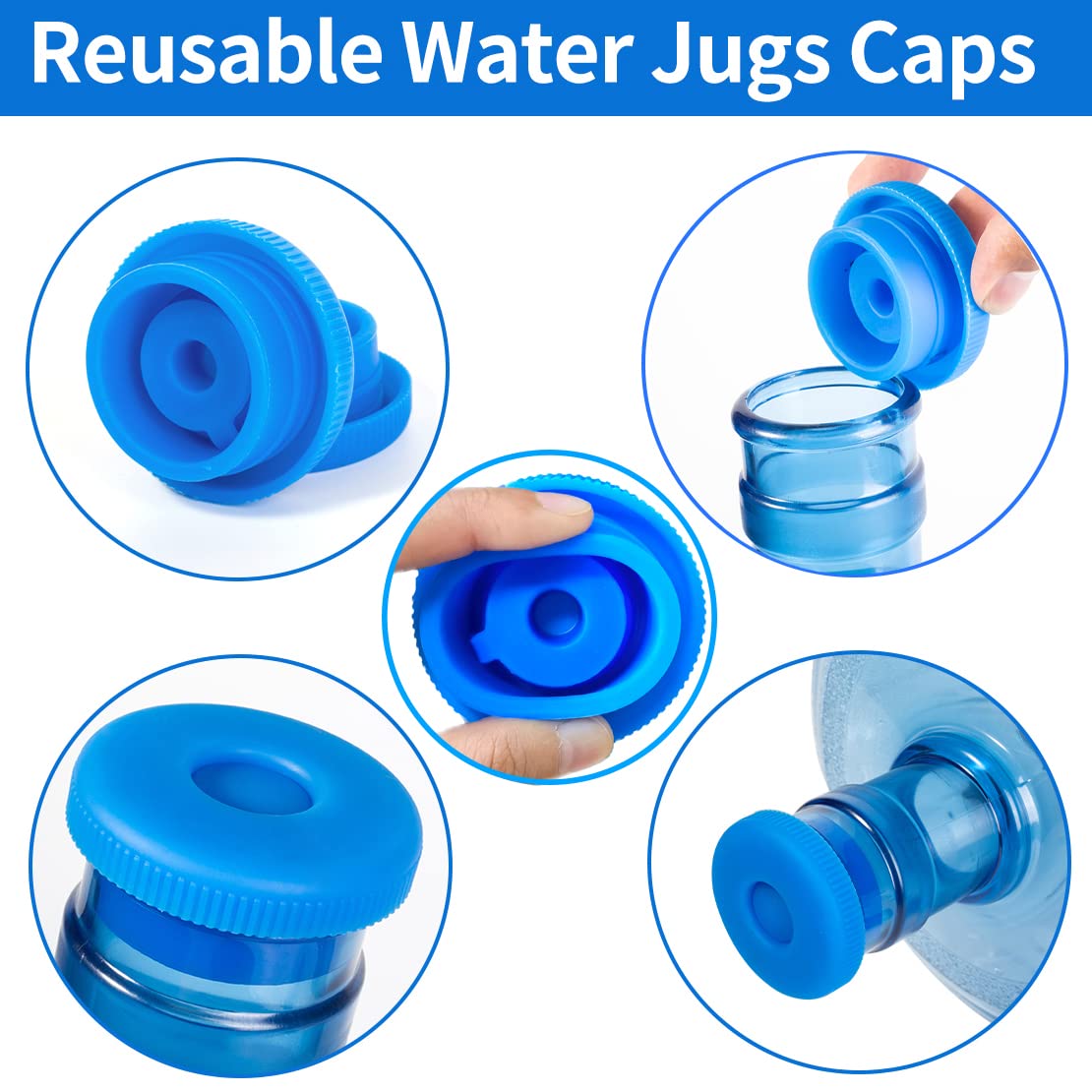 5 Gallon Water Jug Cap Reusable - Non-Spill 55Mm Water Bottle Caps,Silicone Replacement Cap Lids Anti Splash 6 Pack