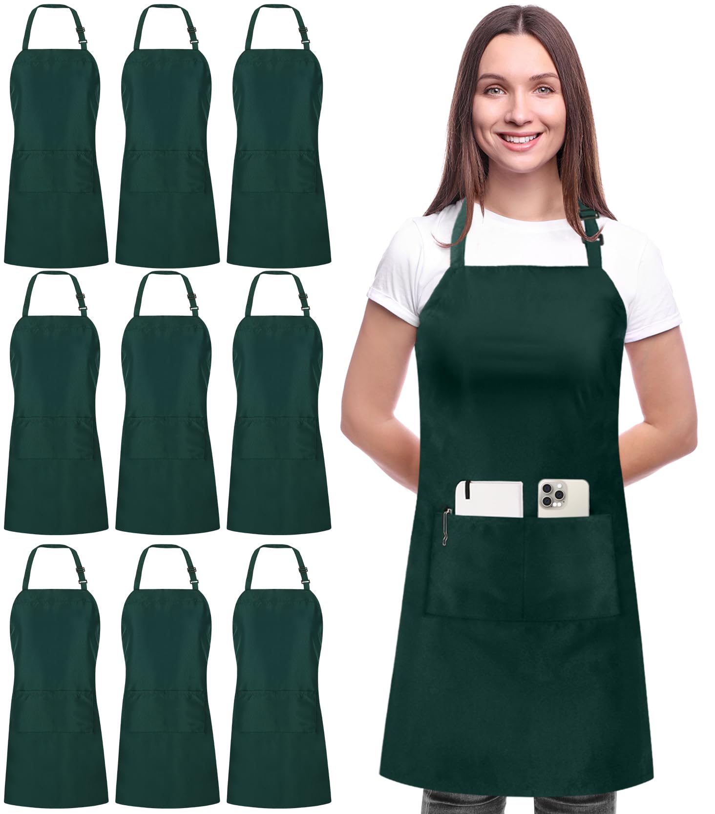 Utopia Kitchen 10 Pack Bib Apron, Unisex Adjustable Aprons With 2 Pockets, Waterdrop Resistant Cooking Kitchen Chef Apron For Me
