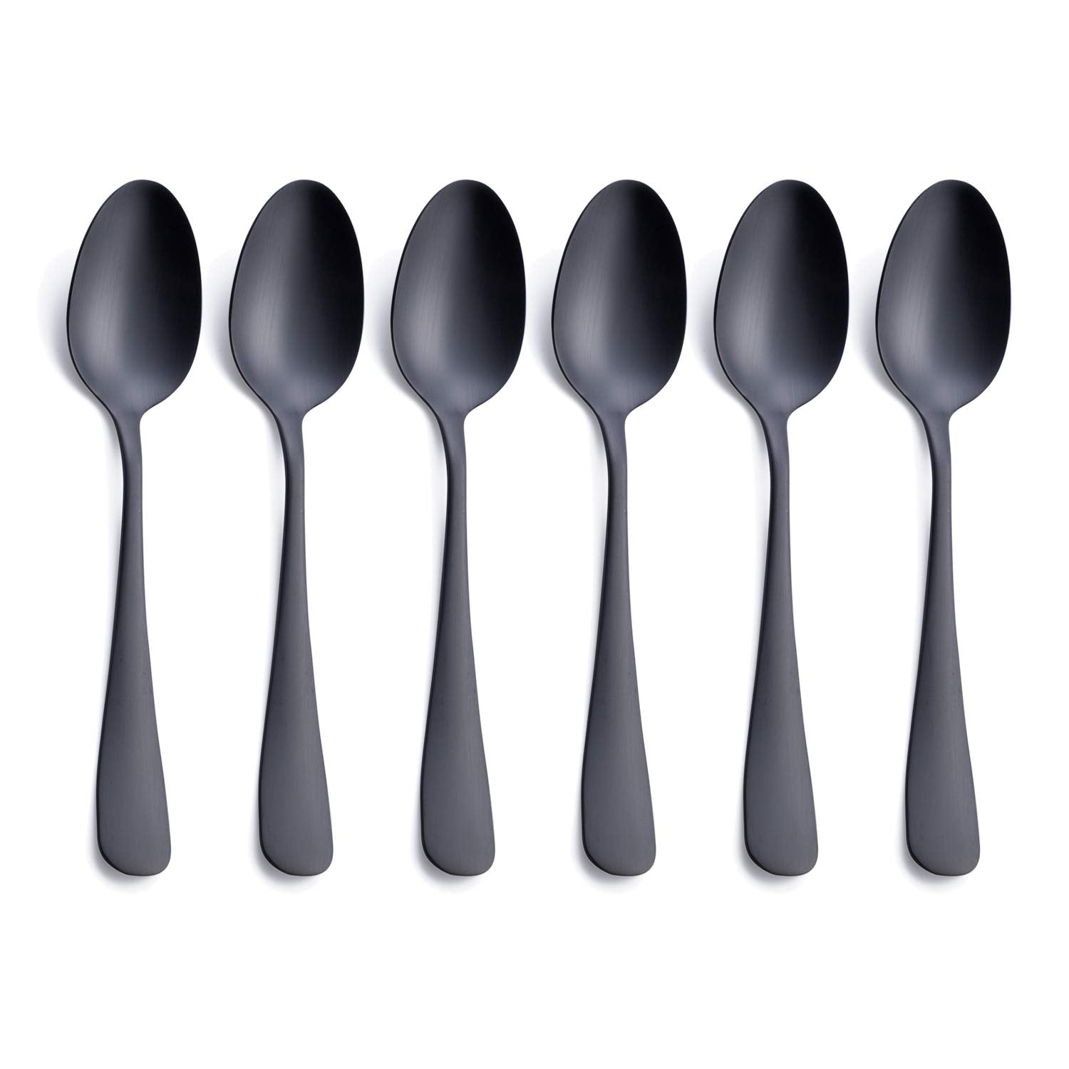 Matte Black Dessert Spoon, Gogeili Stainless Steel Satin Finish 6.8-Inch Teaspoon Coffee Spoon Set, Service For 6, Dishwasher Sa