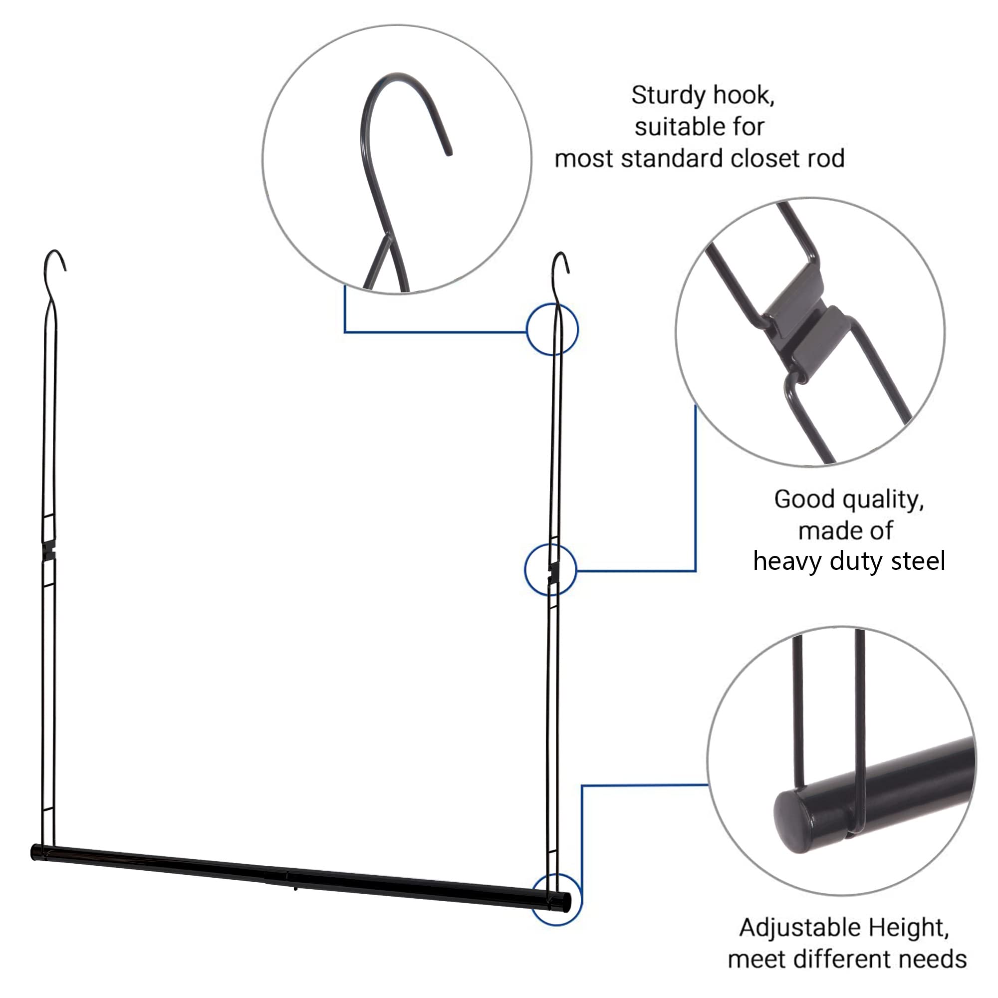 Storage Maniac Hanging Closet Rod, Adjustable Width And Height Closet Hanging Organizer, Space-Saving Clothes Hanging Bar, Close