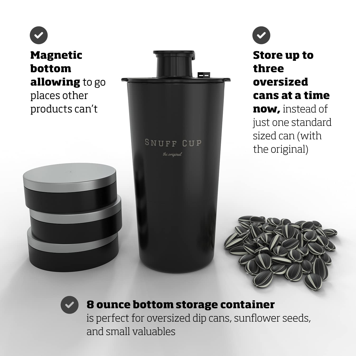 Snuff Cup Pro Spittoon With Discreet Storage Fits Up To Three Oversized Cans, Built-In Can Opener, Spit Cup Fits All Cup Holders