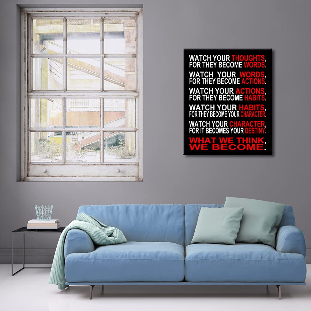 Pyradecor Large Canvas Prints Wall Art Watch Your Thoughts Motivational Classroom Poster Paintings Modern Gallery Wrapped Canvas Print Pictures Artwork for Office Living Room Home Decorations L (20x24inchx1pc (50x60cmx1pc))