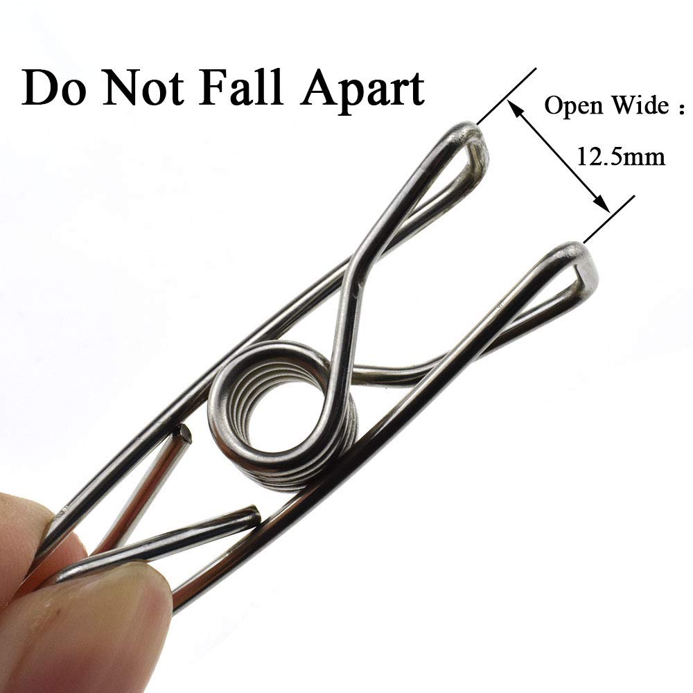 HAHIYO Clothespins Chip Clips All Metal Stainless Steel No Rust Stains Strong Grip in Heavy Wind 2 Inches 24 Pack Do Not Fall Apart Open Wide for Holding Clothes Snack Bag Clamps