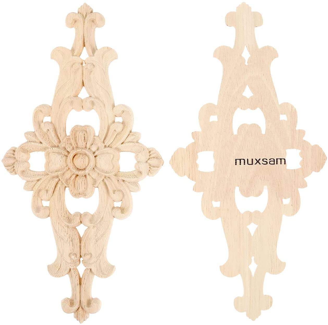MUXSAM 2-Pack Wood-Carved Furniture Applique Onlay 27x14cm/10.63''x5.51''  Center Flower Decal for Cupboard Dresser Cabinet Chest Bed Door Wall Wardrobe Ceiling