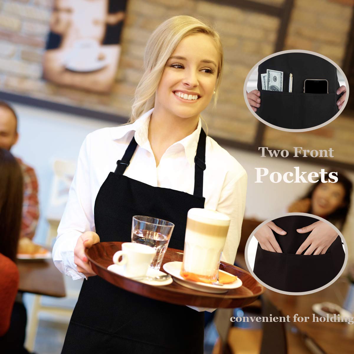 4 Packs Chef Apron, Black Waterproof Apron, Adjustable Apron With 2 Pockets For Men Women, Professional Apron For Kitchen Cookin