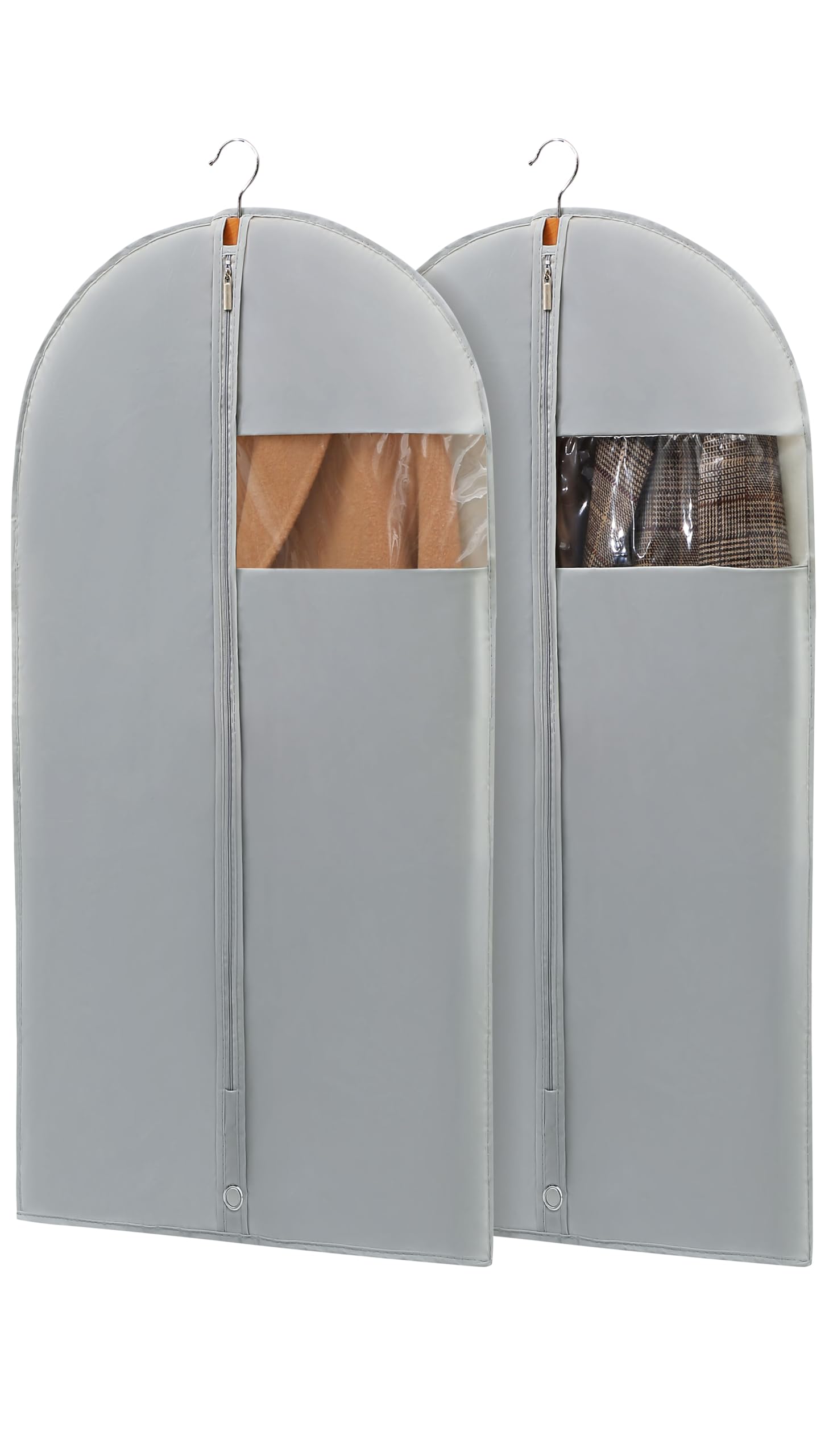 Perber 43'' Garment Bags For Hanging Clothes, Suit Bags For Closet Storage And Travel, Grey Suit Cover Bags With Clear Window Fo