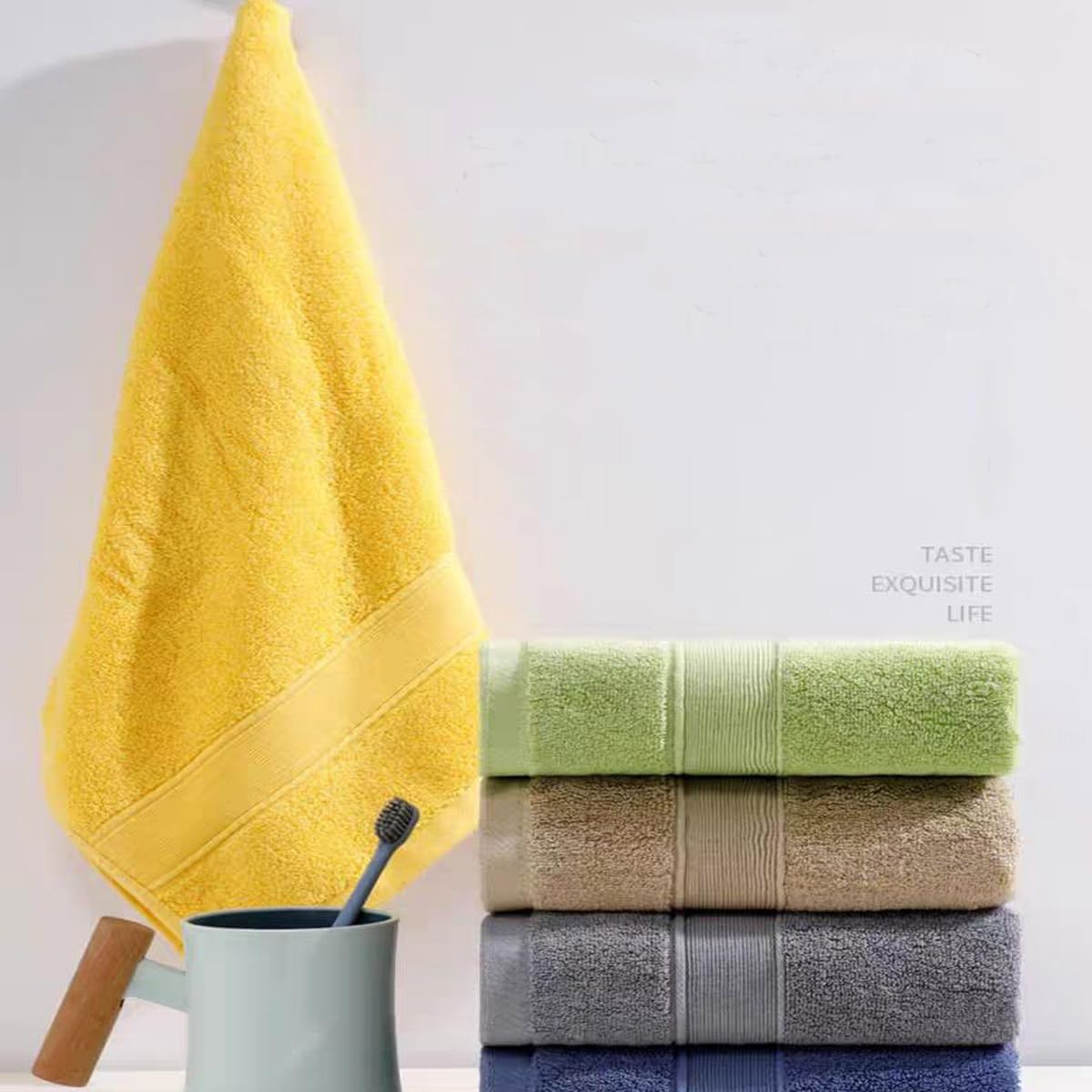 Jininq 2 Piece 100% Cotton Soft Hand Towels 13.4'' X 29.5'',Premium Face Towels Set For Bathroom,Gym,Home (Blue)