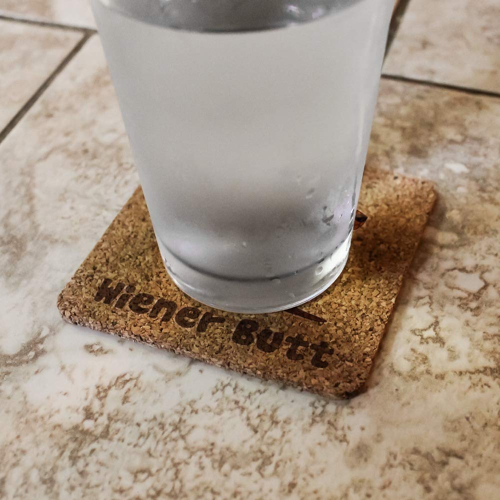 Guess What Wiener Dog Butt Dachshund Funny Low Profile Novelty Cork Coaster Set