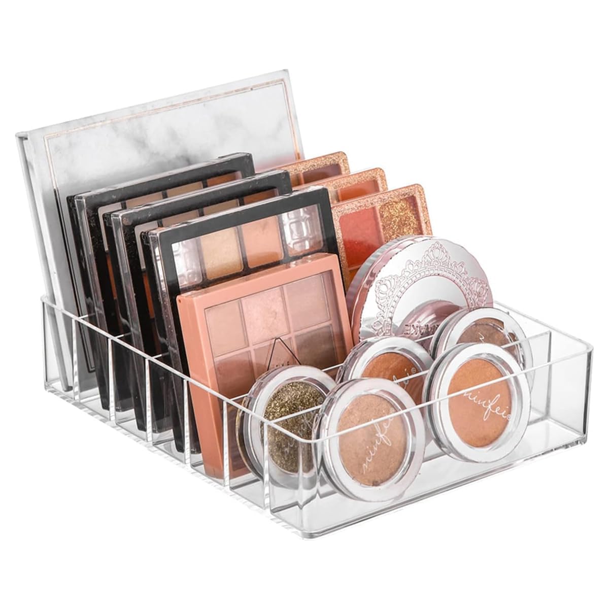 Zollyss Clear Acrylic Makeup Organizer, 7Grid Cosmetic Storage Container, Transparent Vanity Drawer Divider For Powder And Blus