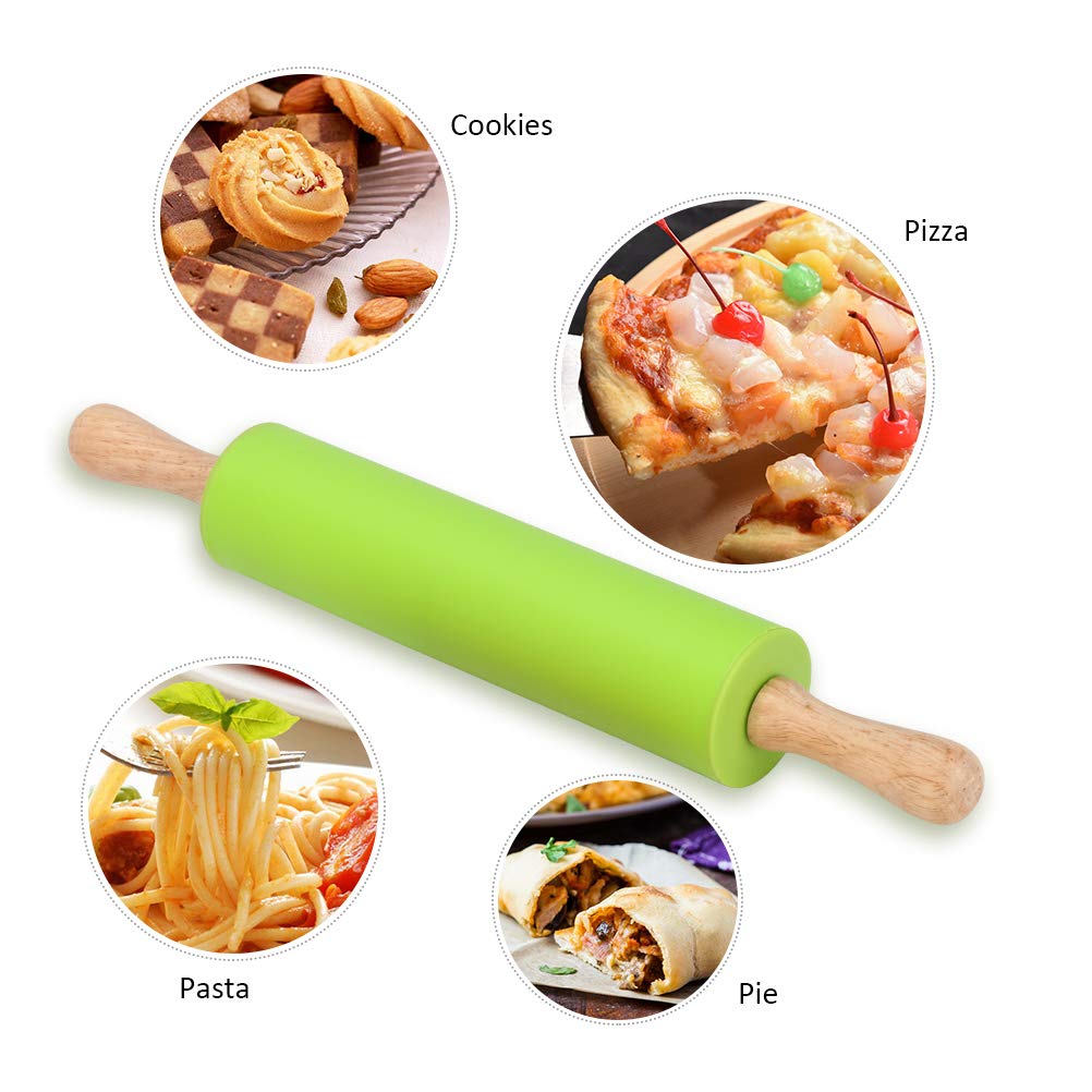 Alimat Plus Silicone Rolling Pin, Dough Roller For Pizza, Cookie With Wooden Handle And Surface, 2 Pack Rolling Pins For Baking