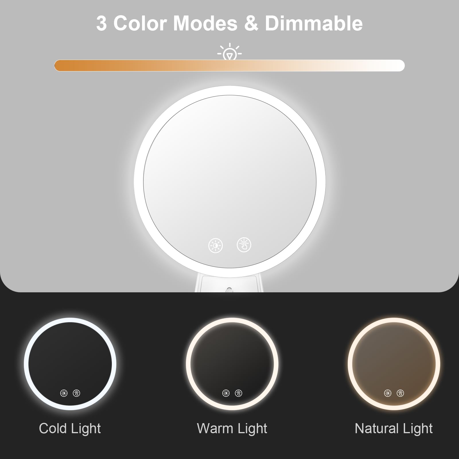 Kuflooq Lighted Makeup Mirror With Organizer, Rechargeable Tabletop Basics Makeup Mirror, Round Vanity Mirror With Lights, 3 Col