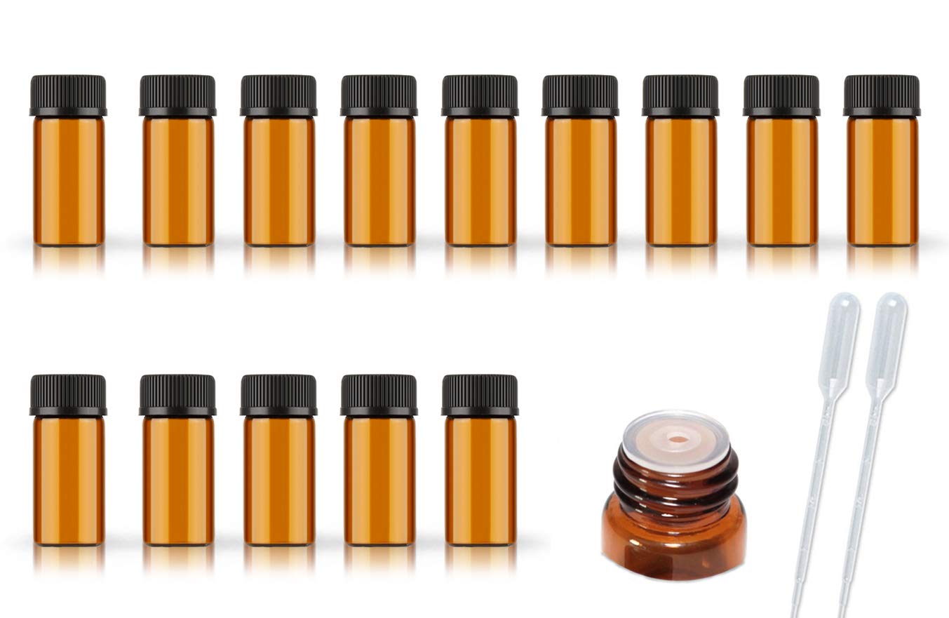 Afmnqz 50Pack Set 3Ml Amber Glass Bottle With Orifice Reducer And Cap Small Essential Oil Vials (3Ml)