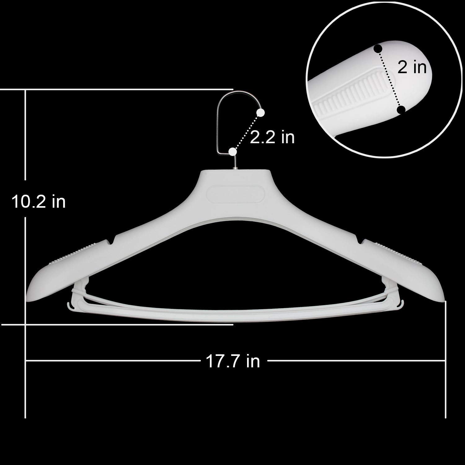 Plastic Extra Wide Suit Hangers, Pack Of 15, Width: 17.7'',Notched Shoulders & Swivel Hooks, White