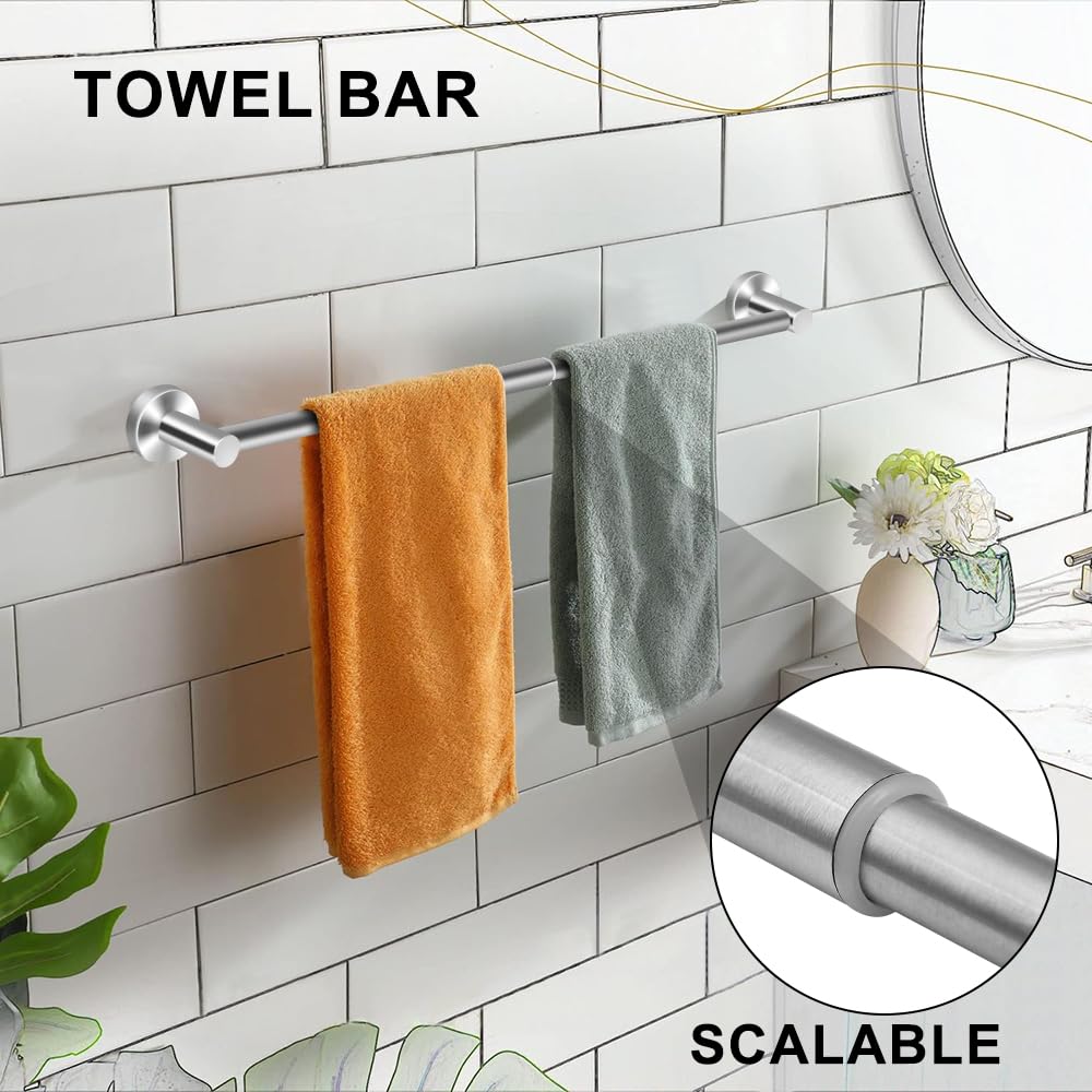 Mgahyi 5 Pieces Bathroom Accessories Set, Stainless Bathroom Hardware Set, Extendable Towel Racks For Bathroom(12.8-24.8Inch), R