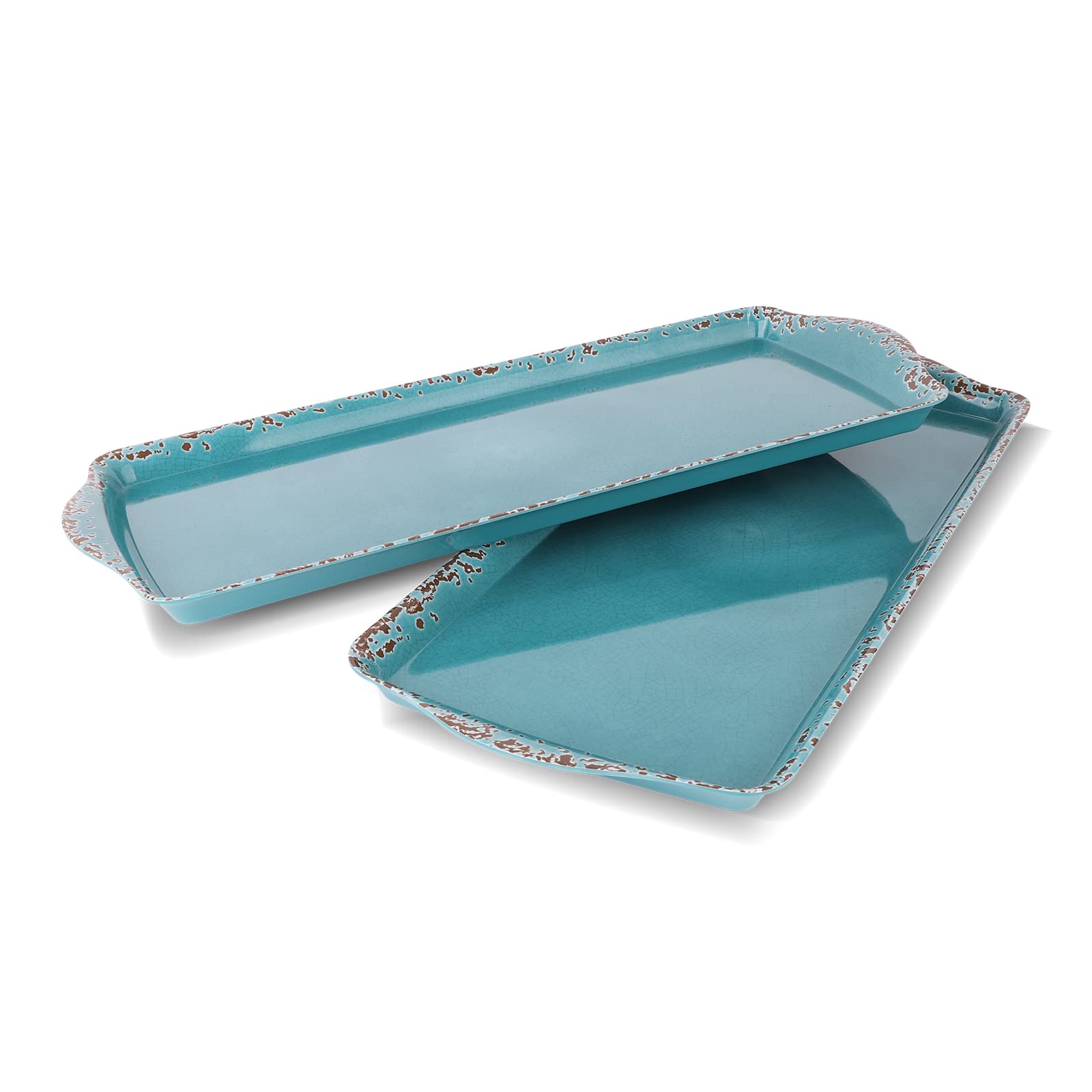 Lok-Osemile Gourmet Art Crackle Set Of 2 Melamine Rectangular Serving Trays/Platters Aquamarine Blue 15''