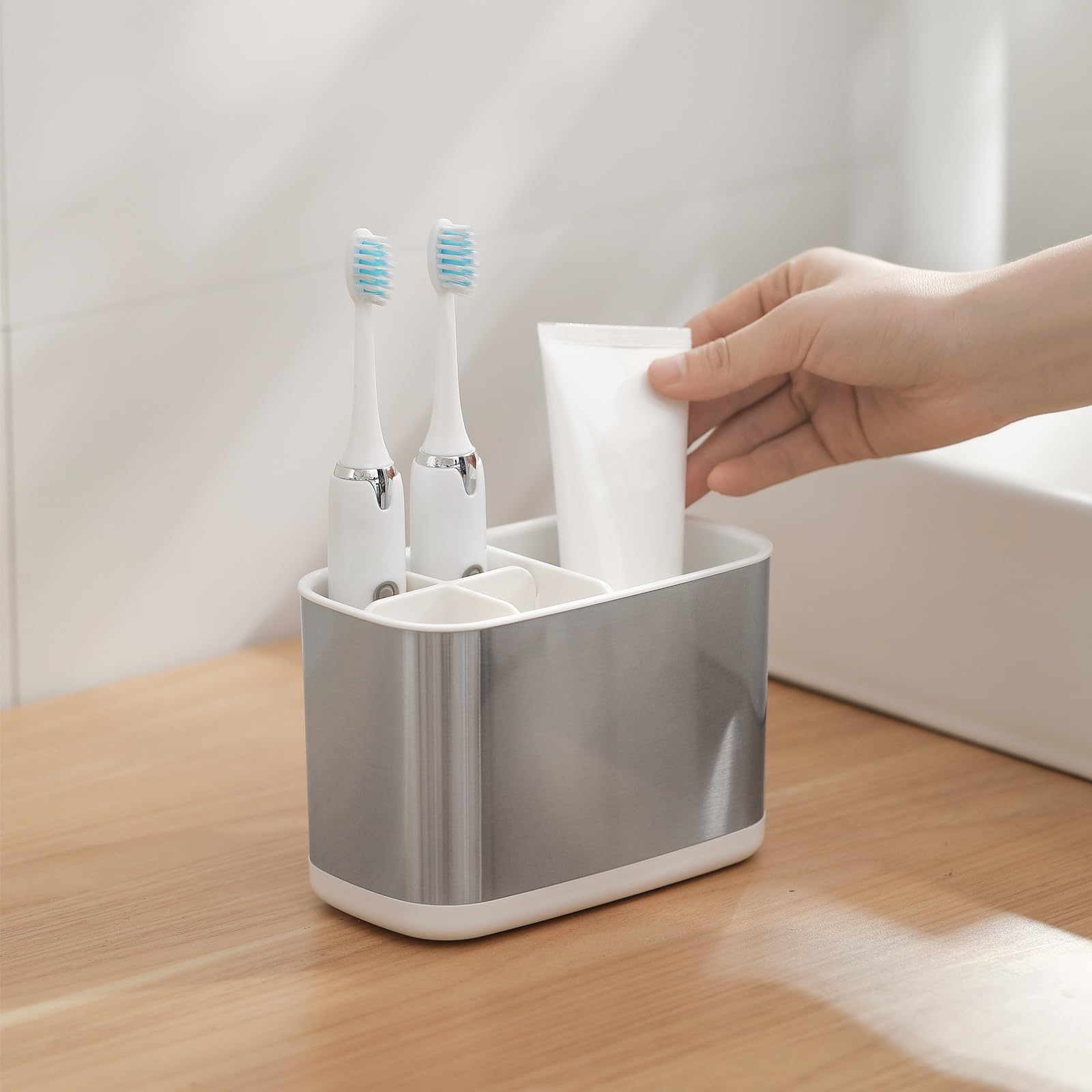 Colist Toothbrush Holder Stainless Steel Electric Toothbrush Holder Detachable Easy Clean Bathroom Toothbrush Stand Organizer for Bathroom Countertop Storage Tidy(Small)
