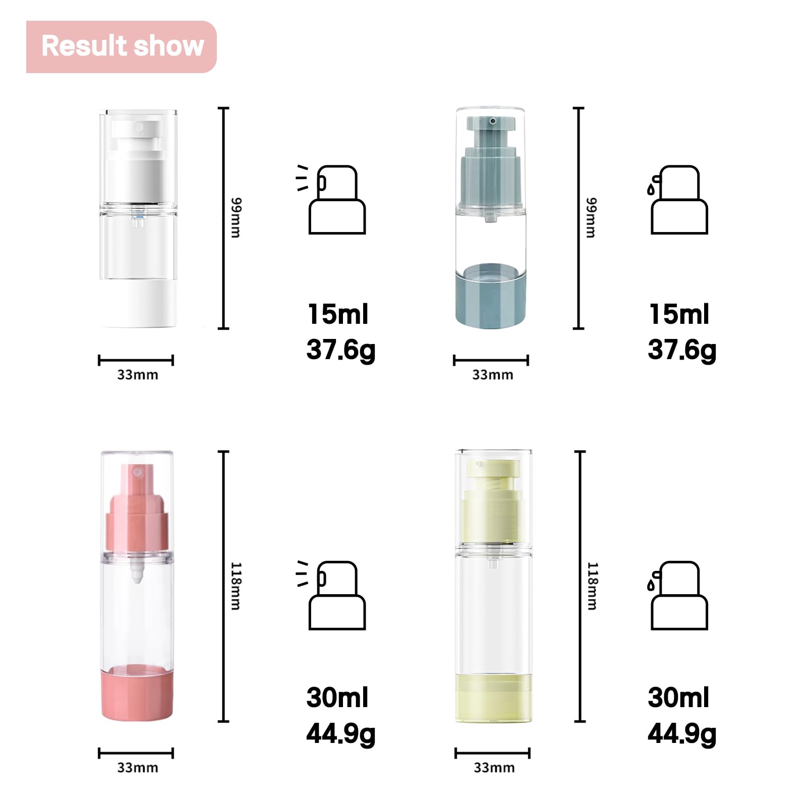 Sylavilla 4-Pack Travel Bottles For Toiletry, Portable Refillable Sa/Pp Plastic Vacuum Cosmetic Containers
