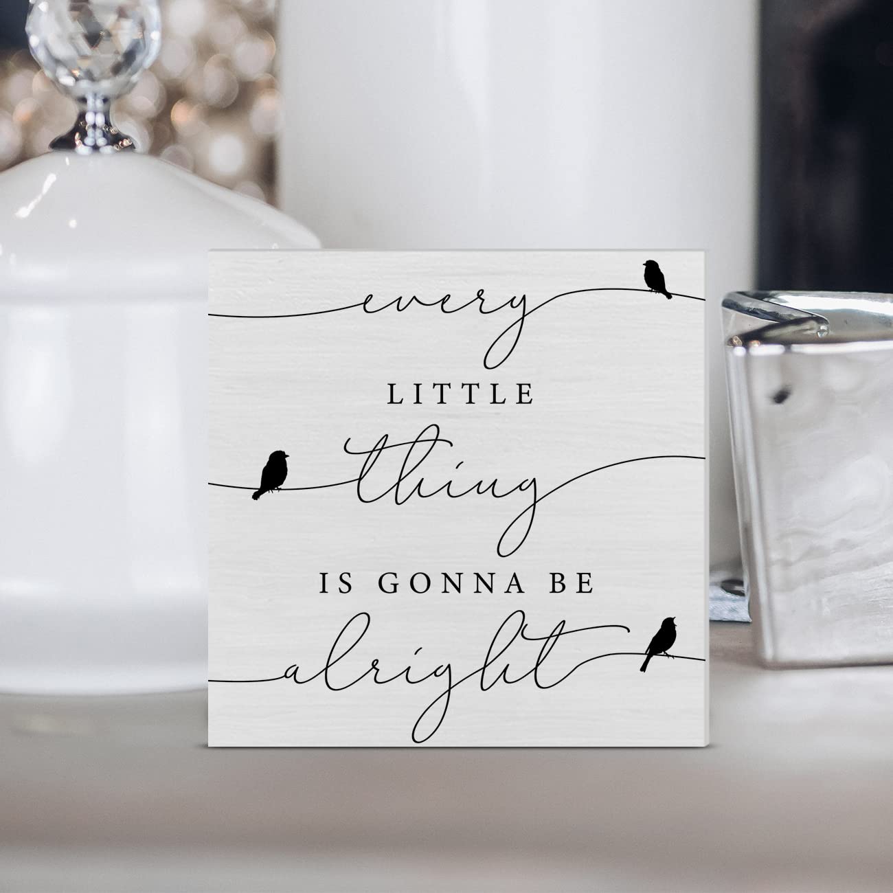Every Little Thing is Gonna Be Alright Birds Wooden Box Sign Farmhouse Wood Box Sign Spring Art Blocks Desk Shelf Tabletop Home