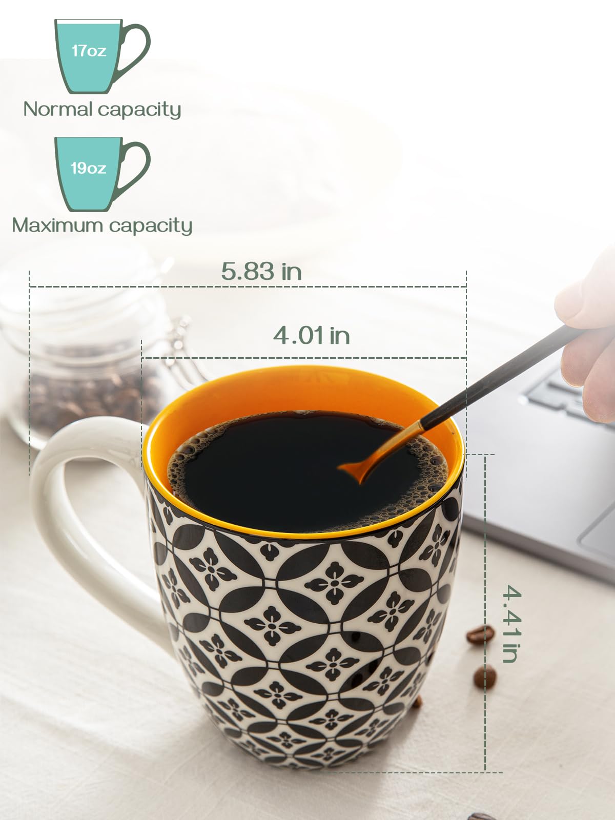 Dowan Coffee Mugs Set Of 6, 19 Oz Large Porcelain Mug, Ceramic Tea Cups With Handle For Men Women, Mug Gift Set, Housewarming We