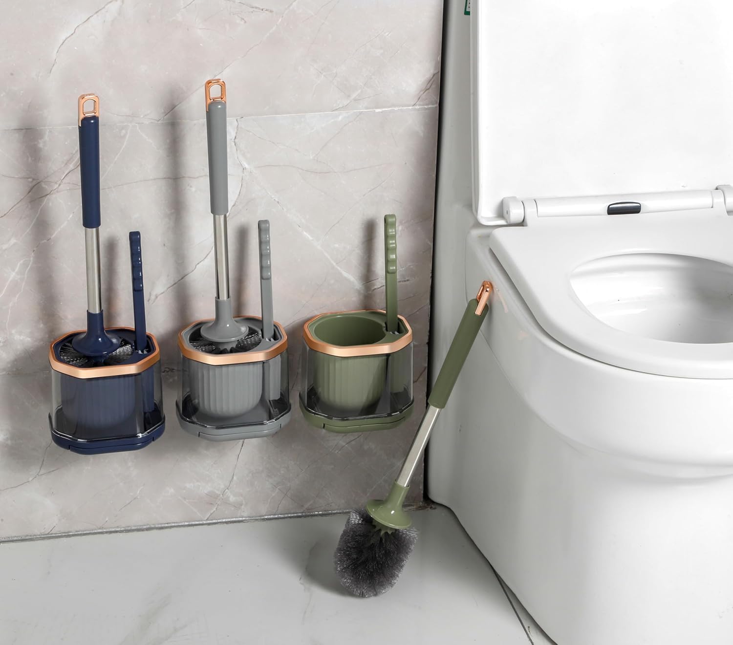 Vasukie Silicone Toilet Brush And Holder Set, With A Extra Crevice Cleaning Brush Deep Cleaning Toilet Bowl Brush For Bathroom T