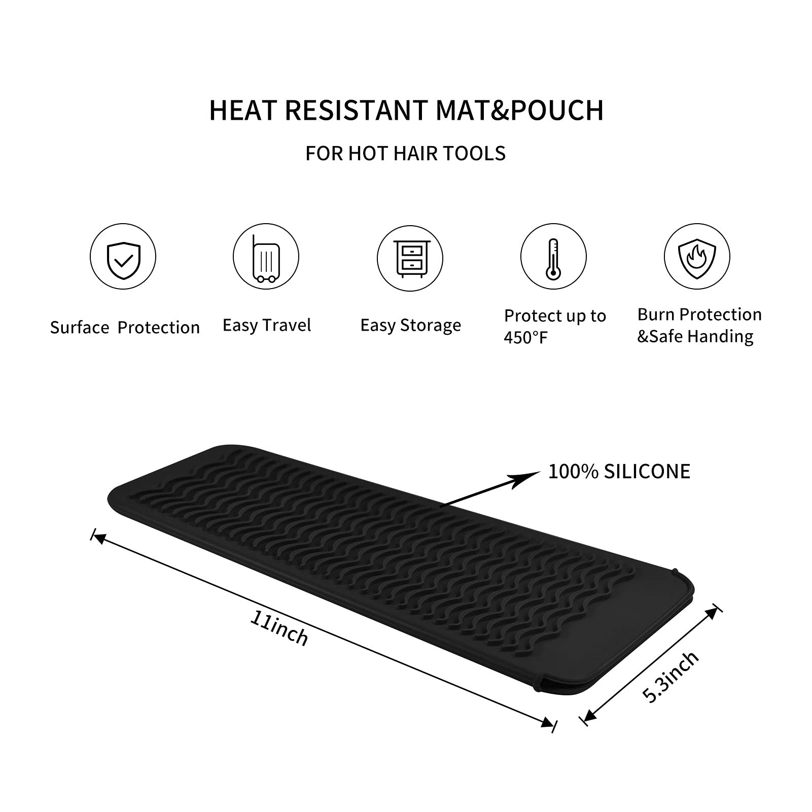 Eiokit Silicone Heat Resistant Travel Mat Pouch For Hair Straightener,Crimping Iron,Hair Curling Iron,Hair Curling Wand,Flat Iro