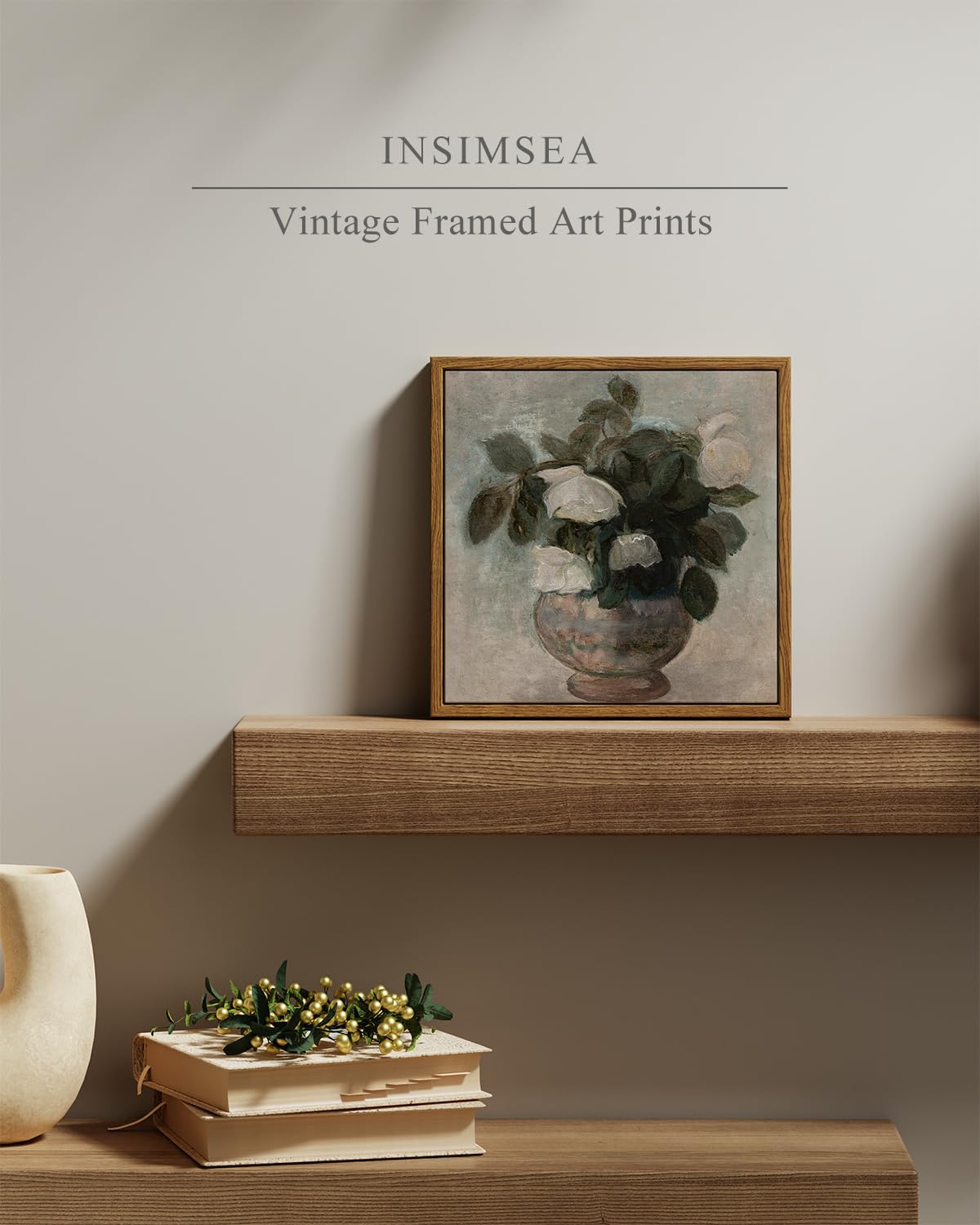 Insimsea Square Framed Canvas Wall Art, Flowers Decor Flowers In Vase Wall Paintings Canvas Wall Art, Floral Pictures For Bedroo