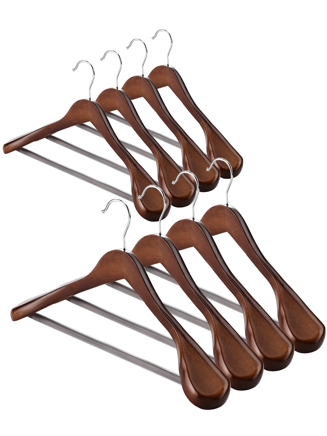Amkufo Wide Shoulder Wooden Hangers 8 Pack Coat Hangers With Non Slip Pants Bar, Heavy Duty Suit Hangers Wood Clothes Hangers Wi