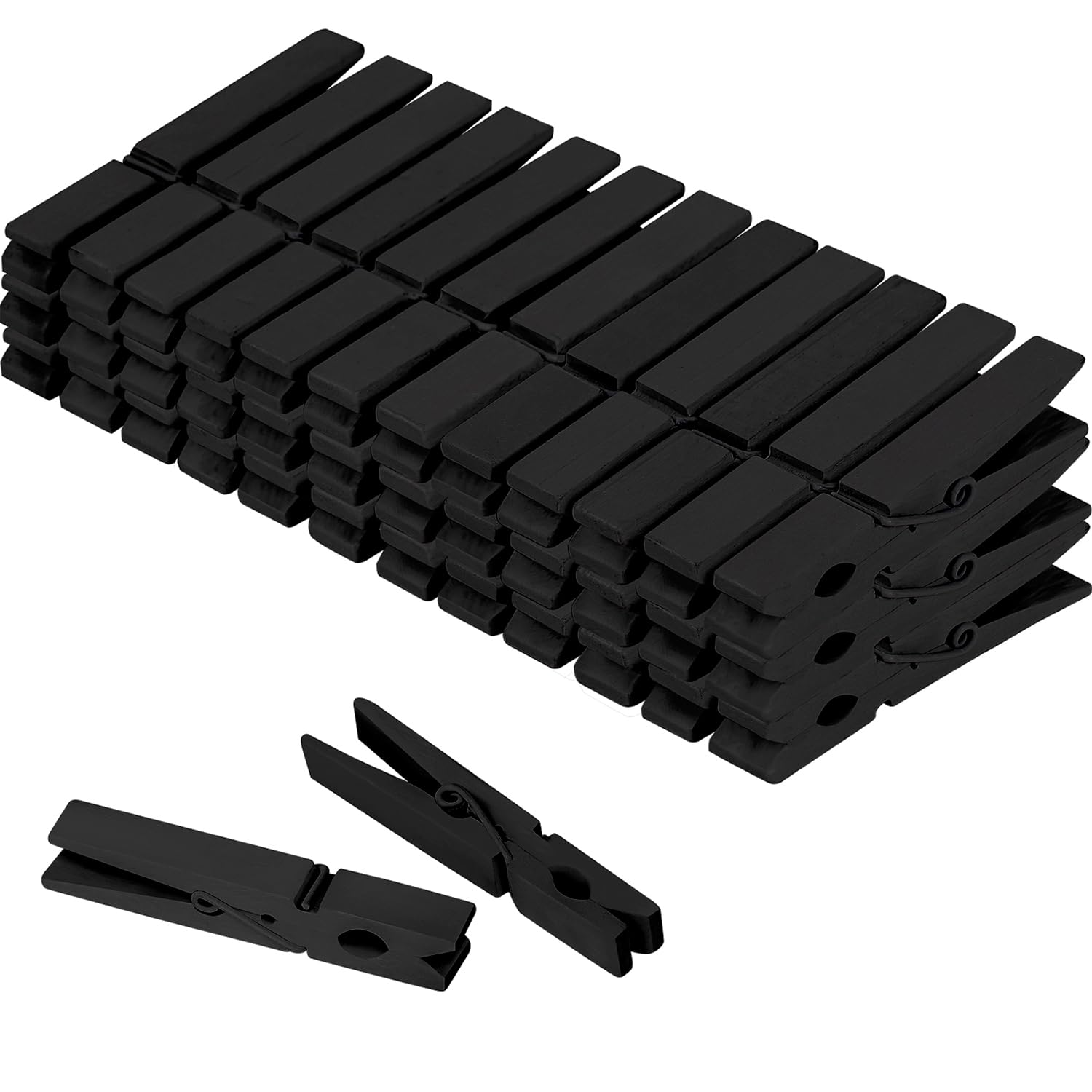 Black Colored Clothes Pins 2.9Inch 50Pcs Black, Colorful Clothespins Wooden Clips For Photos Pictures Decorative Crafts, Decorat