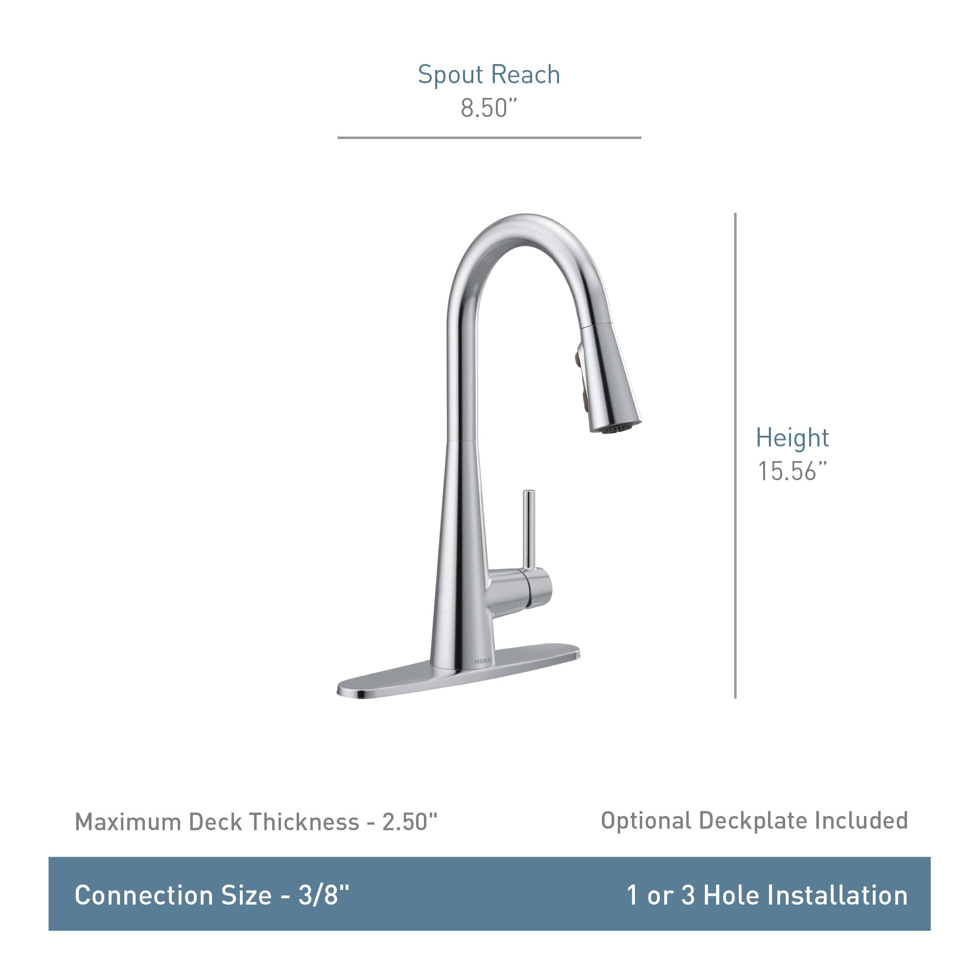 Moen Sleek High-Arc Kitchen Faucet, Spot Resist Stainless, Pull Down Sprayer, Model 7864SRS, X-Large
