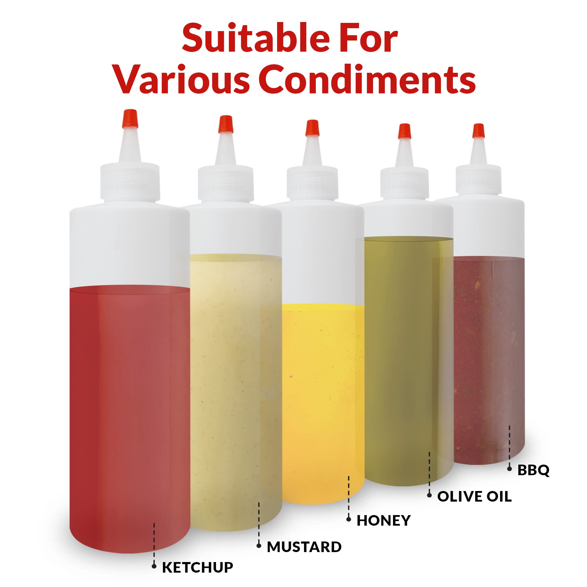 Reli. Plastic Squeeze Bottles, 16 Oz. | 10 Pack | Condiment Squeeze Bottles For Sauces | Clear W/Red Tip Cap | 16 Ounce Hot Sauc