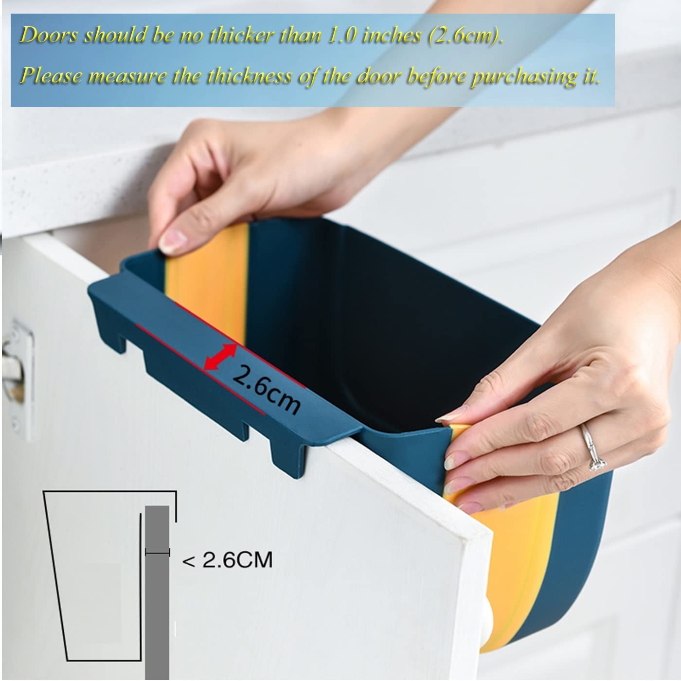 Hanging Folding Mini Trash Can For Kitchen Cabinet Door, Small Collapsible Garbage Bin Under Sink,Wall Mounted Waste Bin- Contai