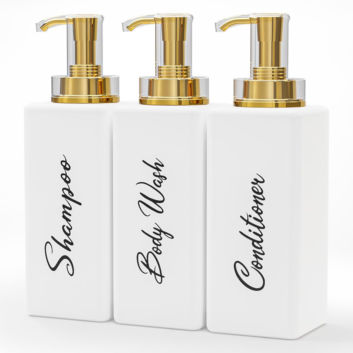 Akalin Shiny Shampoo And Conditioner Dispenser 16Oz, Set Of 3 Refillable Shampoo And Conditioner Bottles With Pump, 3 Clear Body
