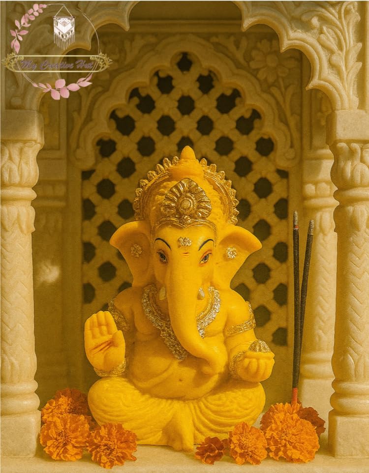 My Creative Hut Ganpati Idol Home Decor Item Ganesh Murti Statue For Gift, Puja Ghar, Gifting, Office, Car Dashboard (Yellow)