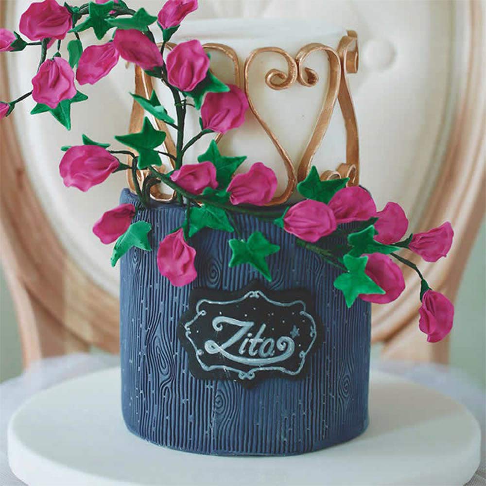 6 Pcs Fondant Impression Texture Mat Mold Set, Light Blue Fondant Embossed Tree Bark/Brick Wall/Flower/Cobblestone/Stone Wall Te