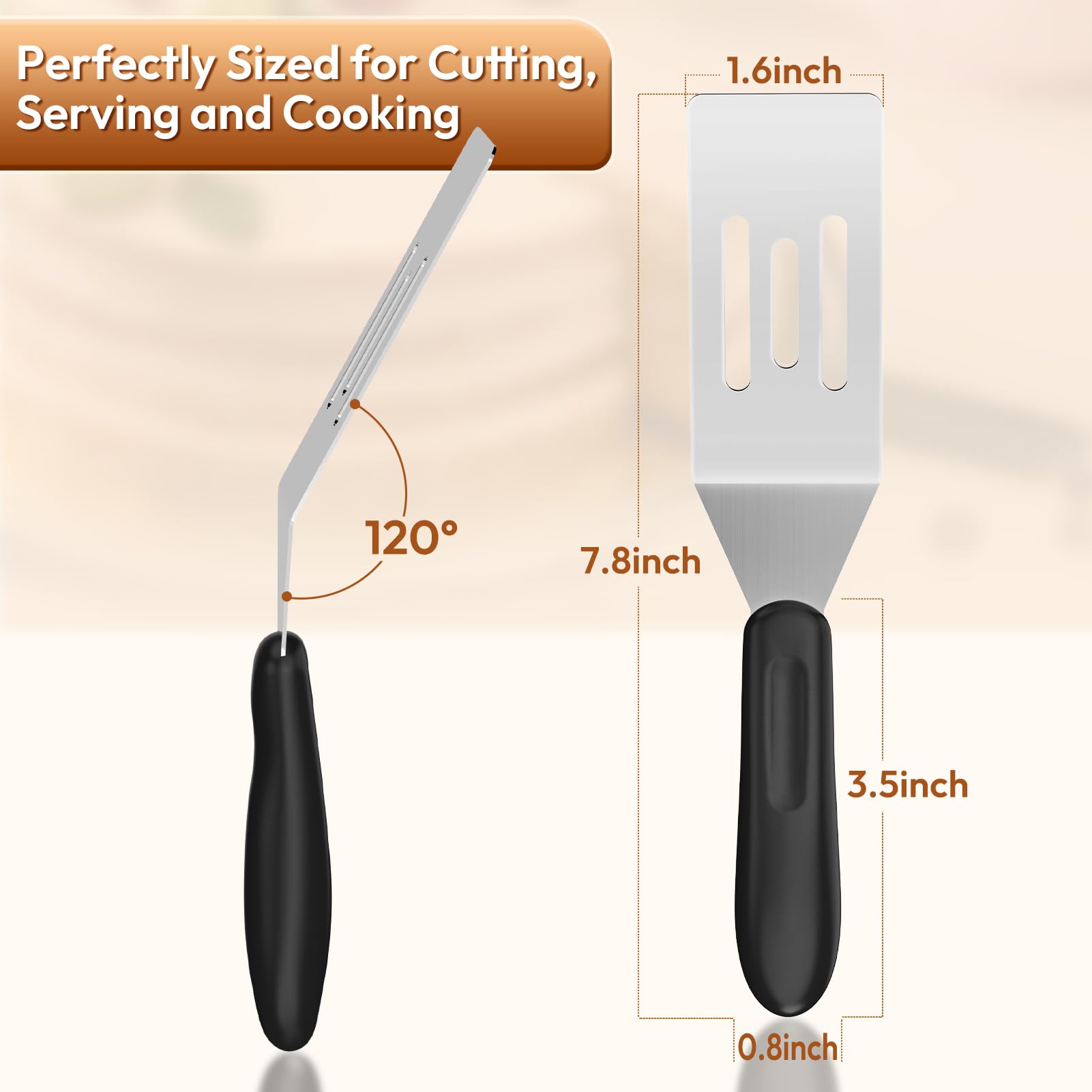 Professional Mini Serving Spatula #2622, Stainless Steel Cutter And Serve Turner For Serving, Flipping, Small Spatula Metal Gril
