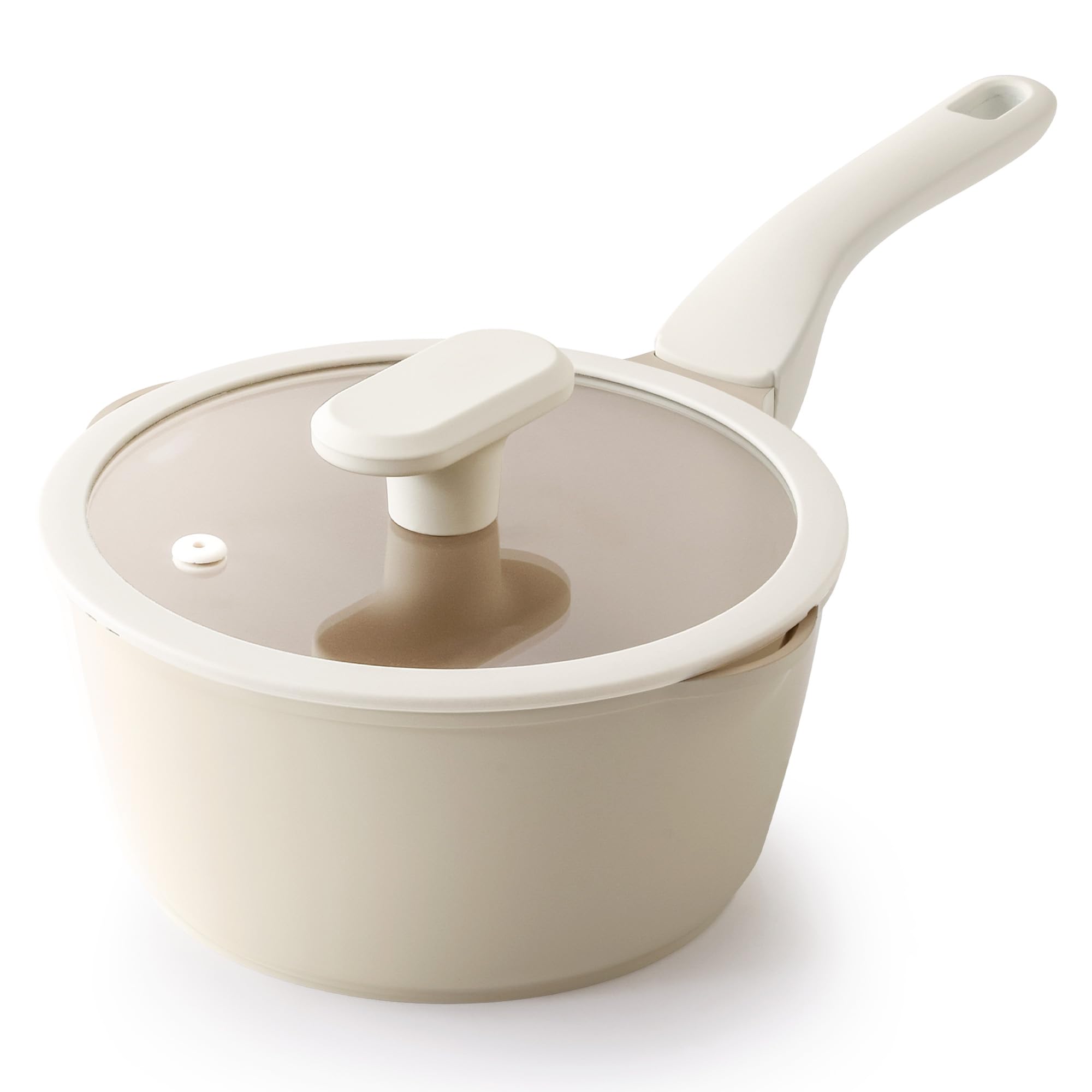 PRICUSIS Ceramic Nonstick Saucepan with Lid, 2 Quart Non Toxic Pot with Pour Spouts, Full Coated, 100% Dishwasher Safe, Inductio