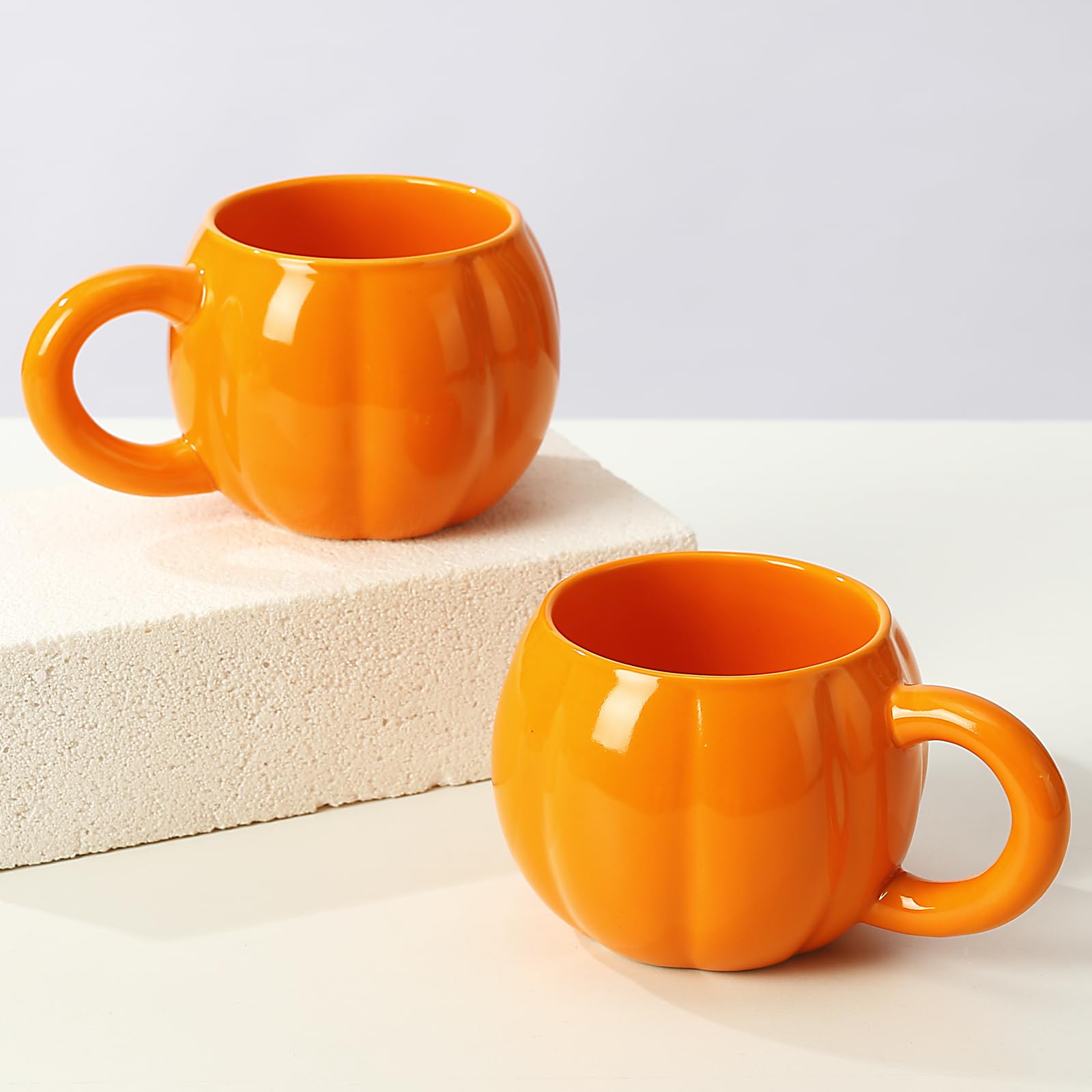 VICSKY Orange Pumpkin Coffee Mugs Set of 217oz & 3.3inch Wide Mouth